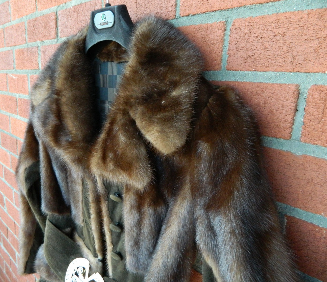 Vintage Real Mink Fur & Suede Metal Belted Coat Mod Paneled Design AS IS Medium