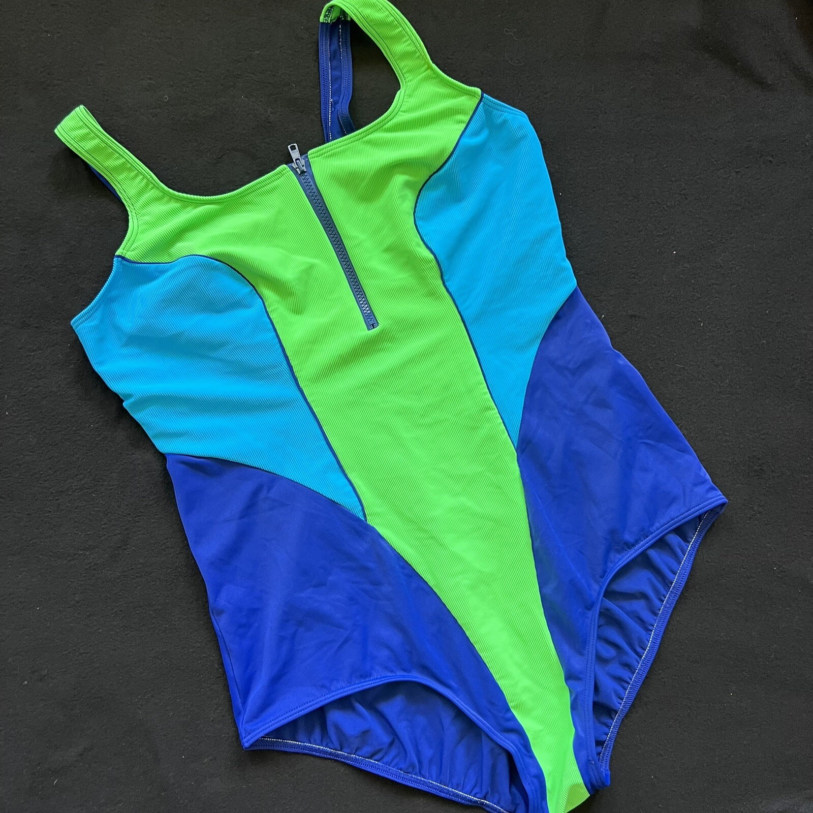 Vintage Christina Zipper Front Colour Block One Piece Swimsuit Size 44-48 W