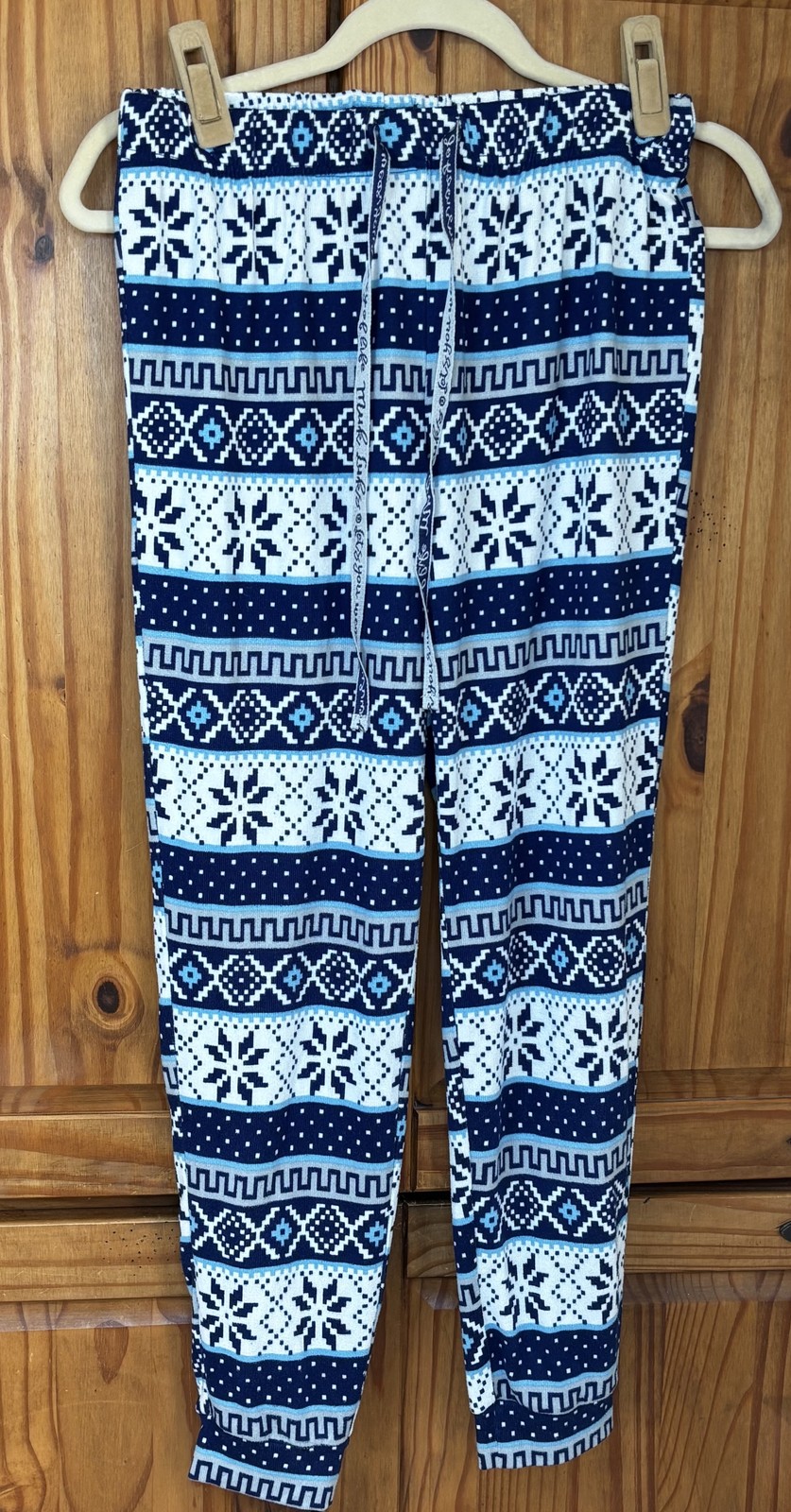 PS Womens Small Petite Fair Isle Nordic Snowflake Fleece Sleepwear Pajama Pants