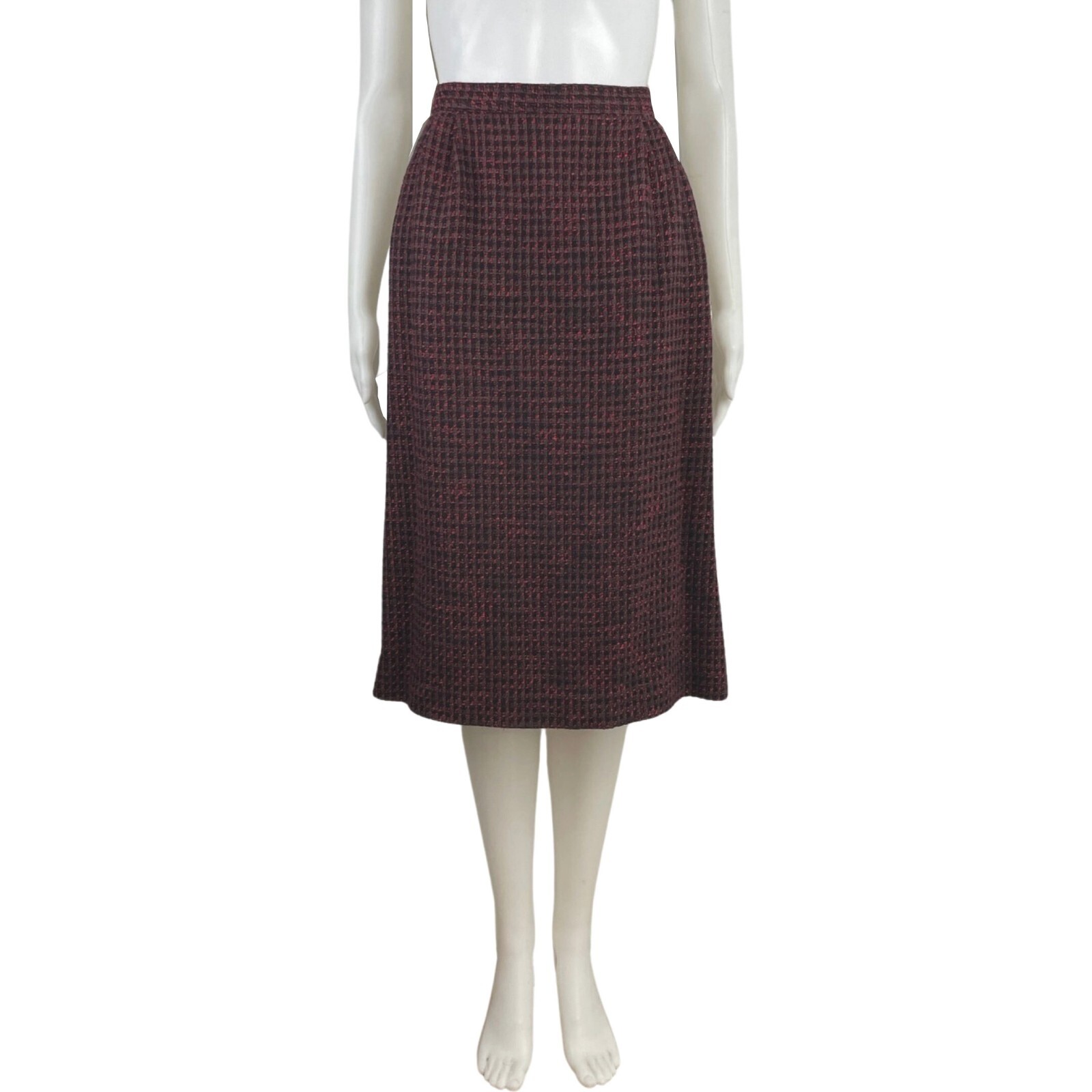 Vintage Pink Tweed Pencil Skirt Size Small 28″ Waist 1980s Woven Wool/Silk Blend