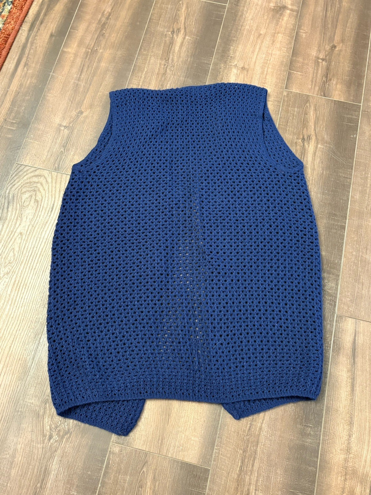 Vtg Arpeggio Granny Sweater Vest Mesh Knit 60s Turbo Acrylic Navy USA MCM True