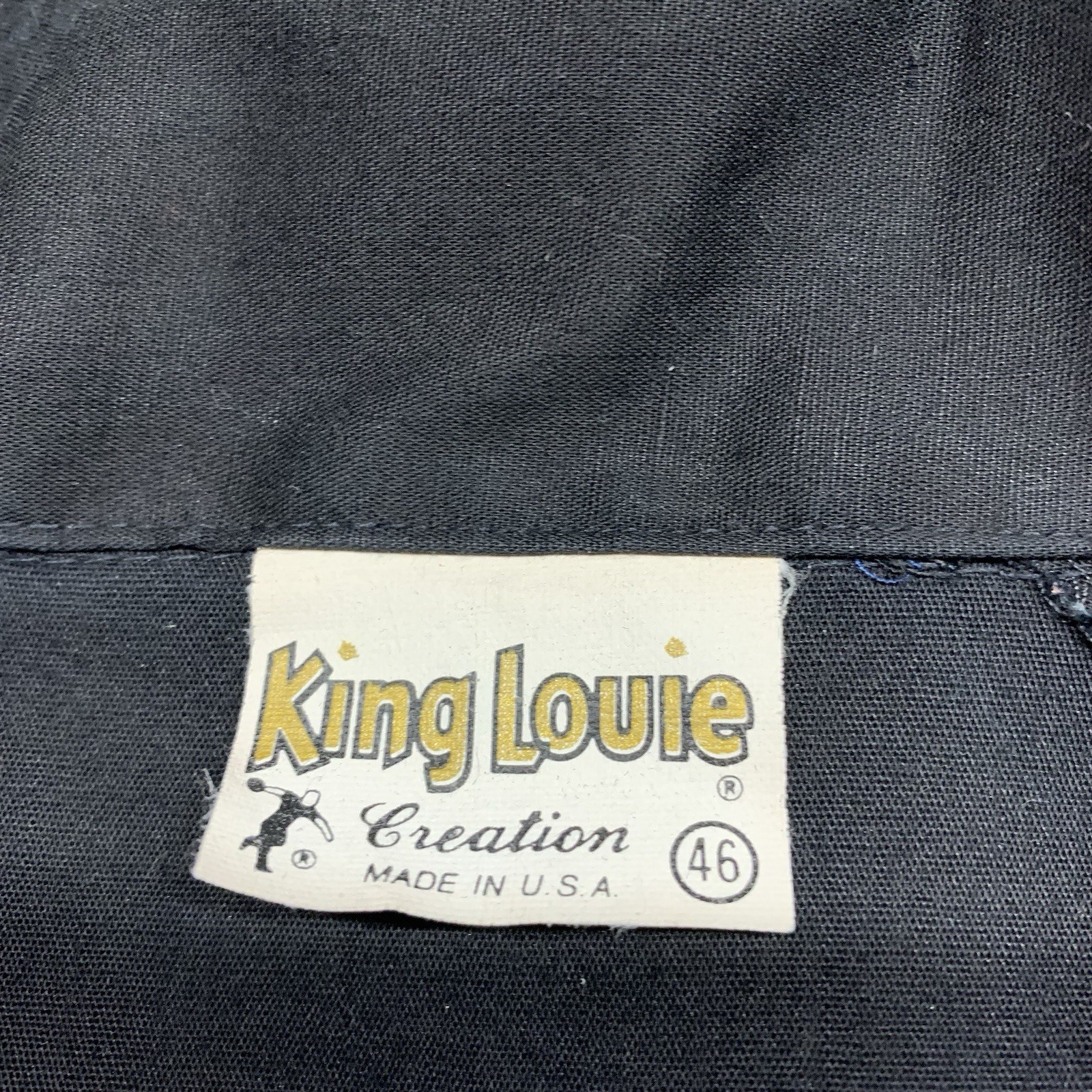 Vintage 1970s Black King Louie Bowling Shirt Size 46 Flying A Petroleum USA Made