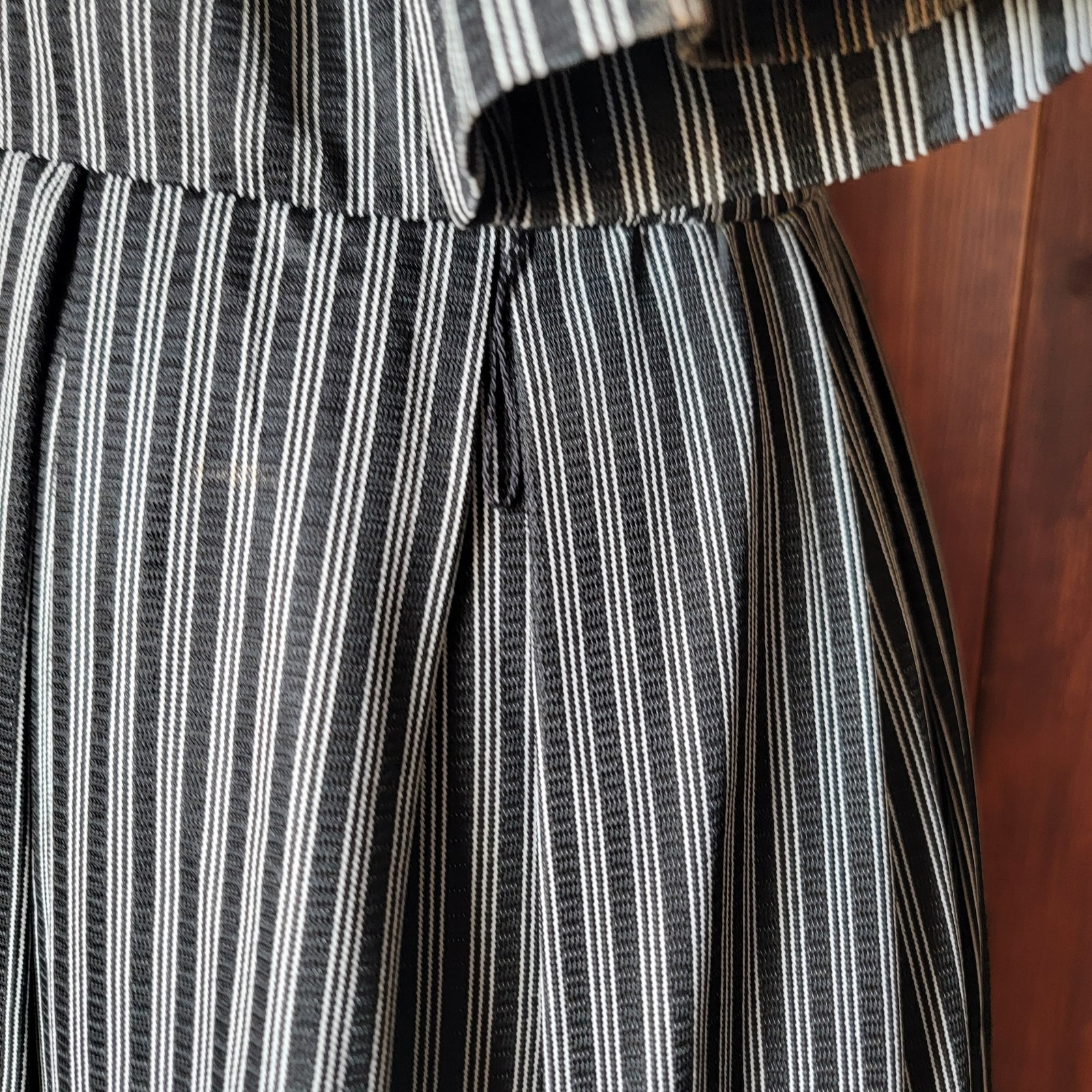 Vintage Miss Marilyn of Dallas 50s Black & White Striped Dress Collared Buttons