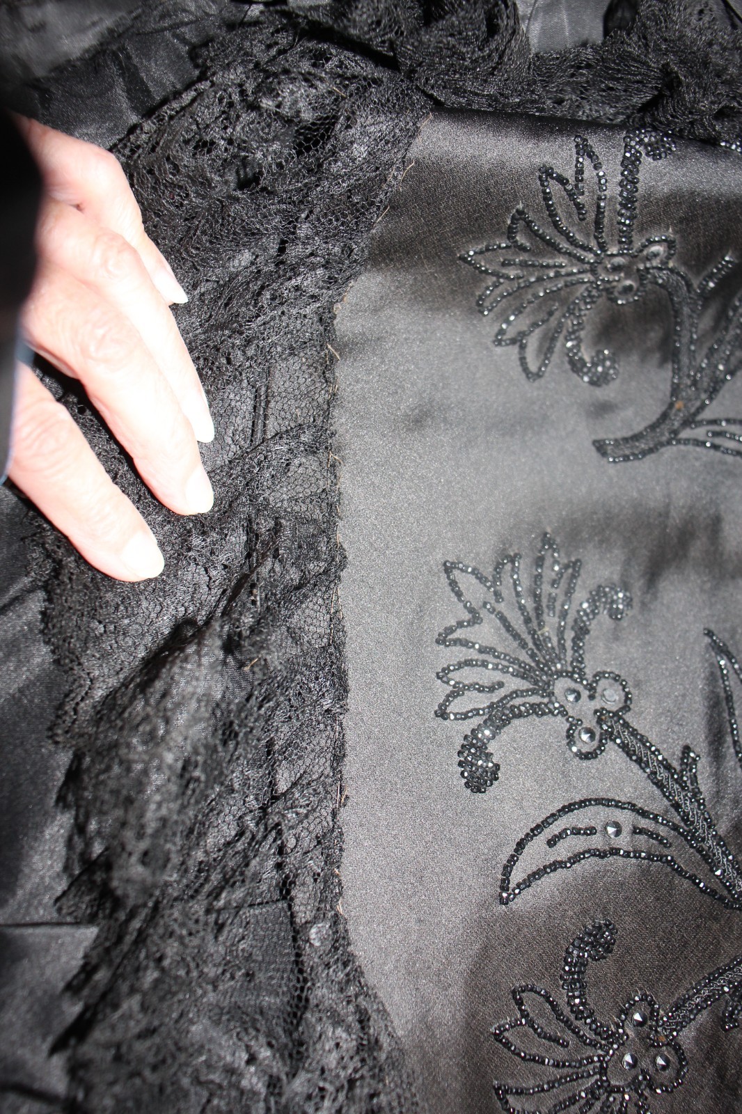 Antique Edwardian Victorian Black Mourning Cape Exquisite Design Lace Beads