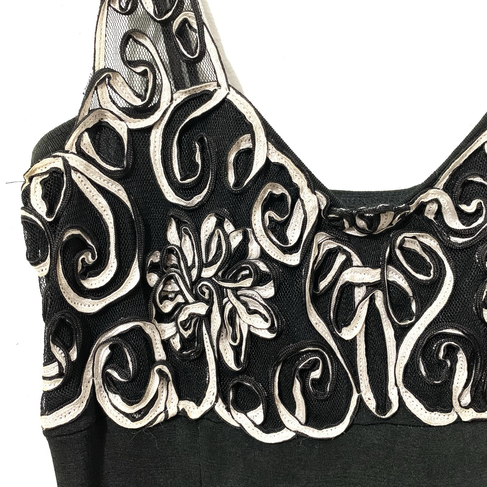VTG 90s Marnie West Black White Soutache Formal Evening Gown Dress Sz 10 Elegant