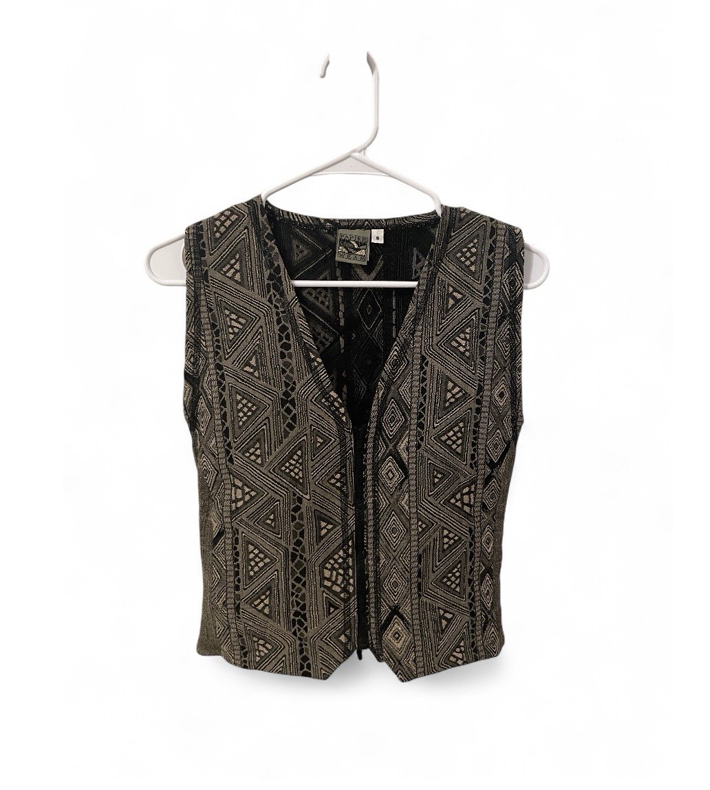 Vintage 90s Vest Top with Zipper, Embroidery Tribal Shirt Indie Sleaze Tank Rare