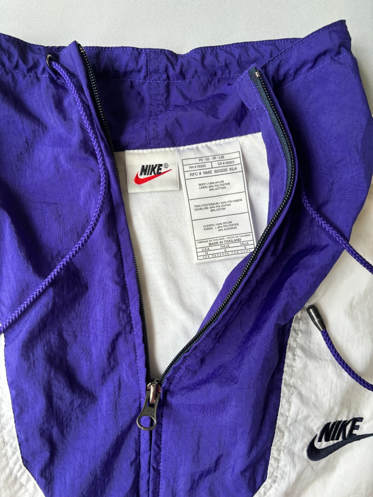 Vintage Womens Nike 90s Windbreaker Jacket White Purple Blue Size 14 Coat