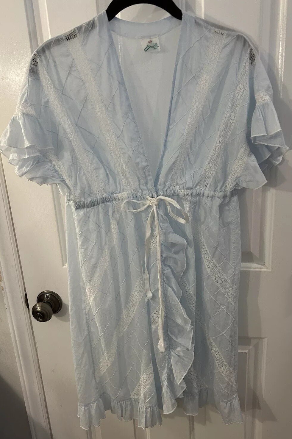 Vintage Jade Rio Women’s Size 42 (S) Blue Cotton – Embroidered, Lace Short Robe
