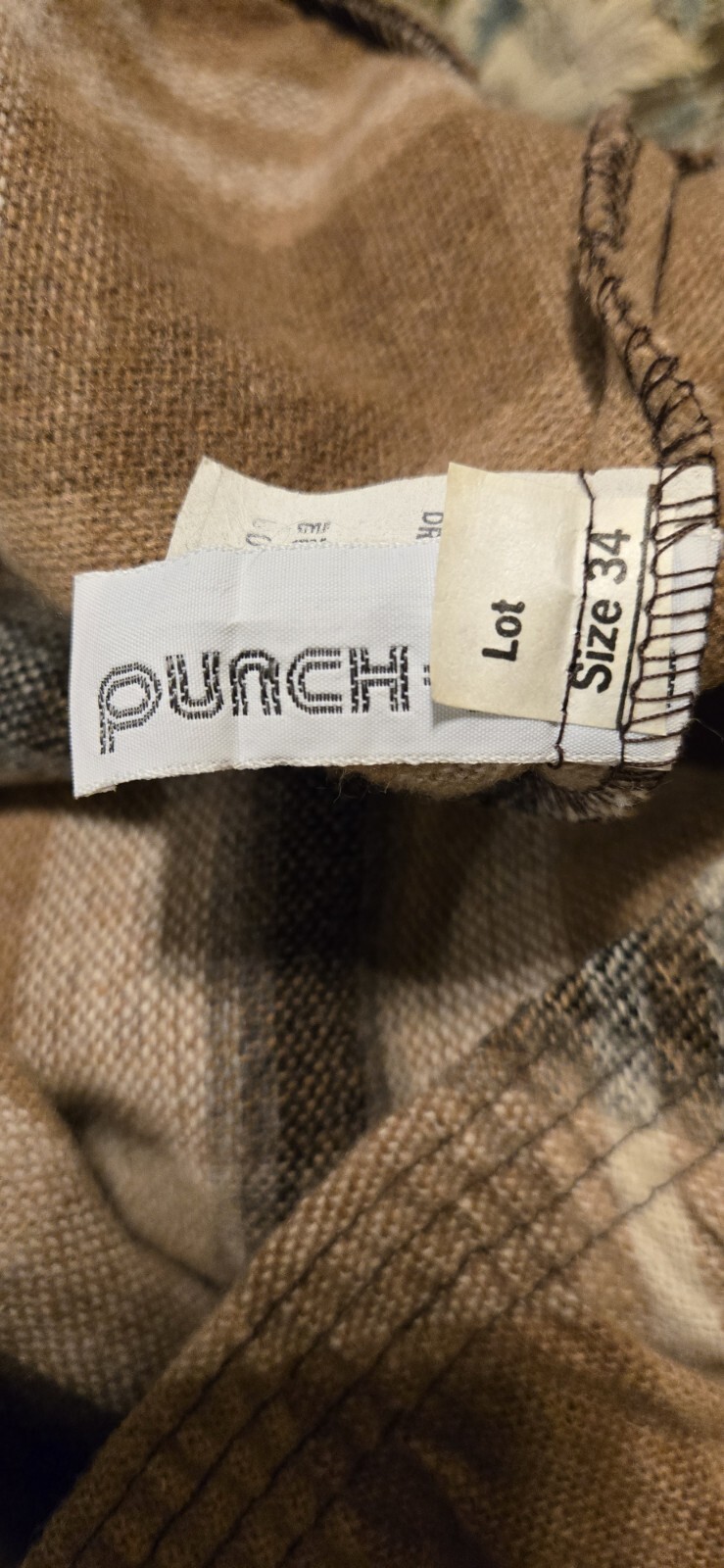 Vintage 80’s Punch Line Skirt Plaid Tan Cream Black Plaid Midi 34-36″ Waist