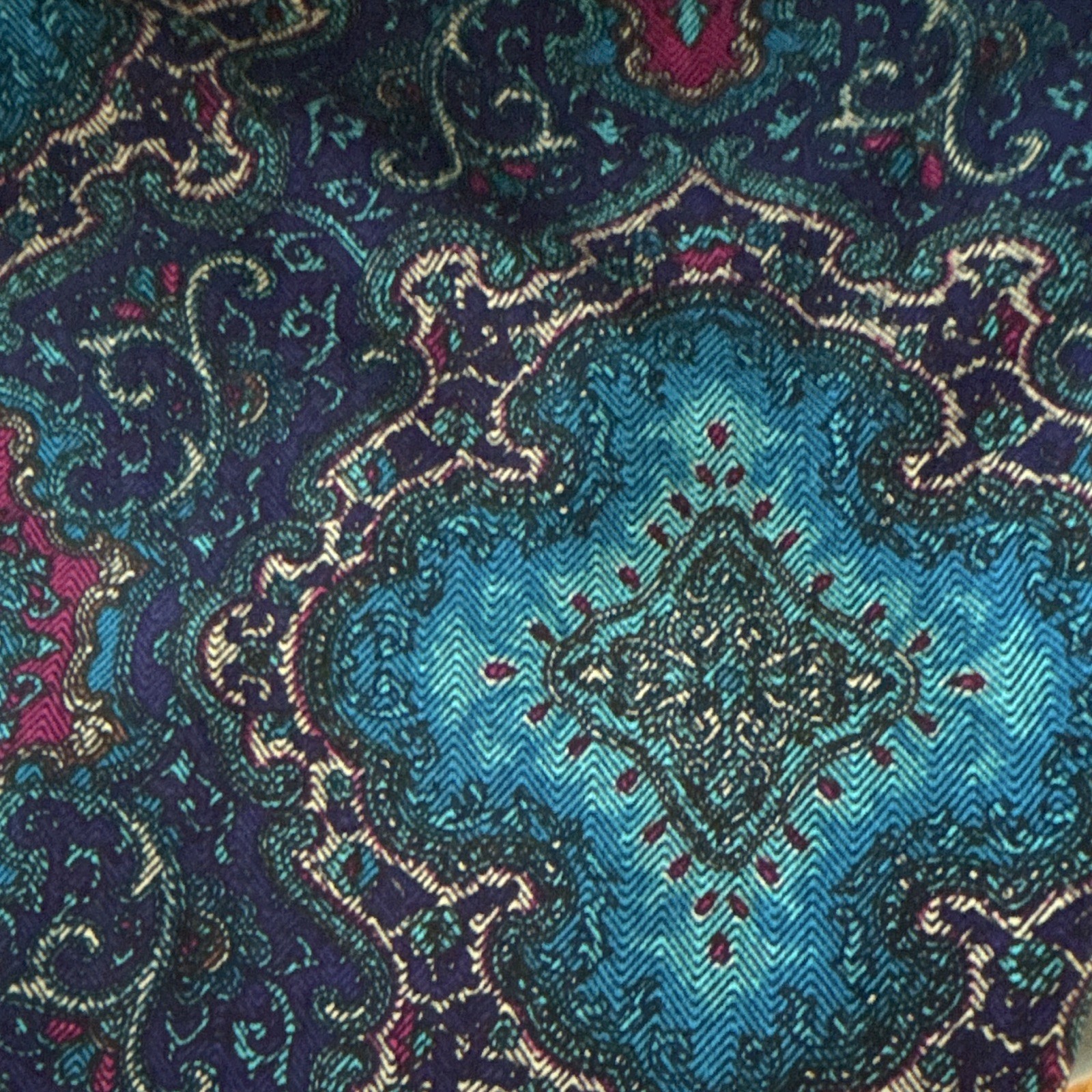 Vintage 80s Jewel Tone Baroque Paisley Blouse Gold Button Top Size 10 M