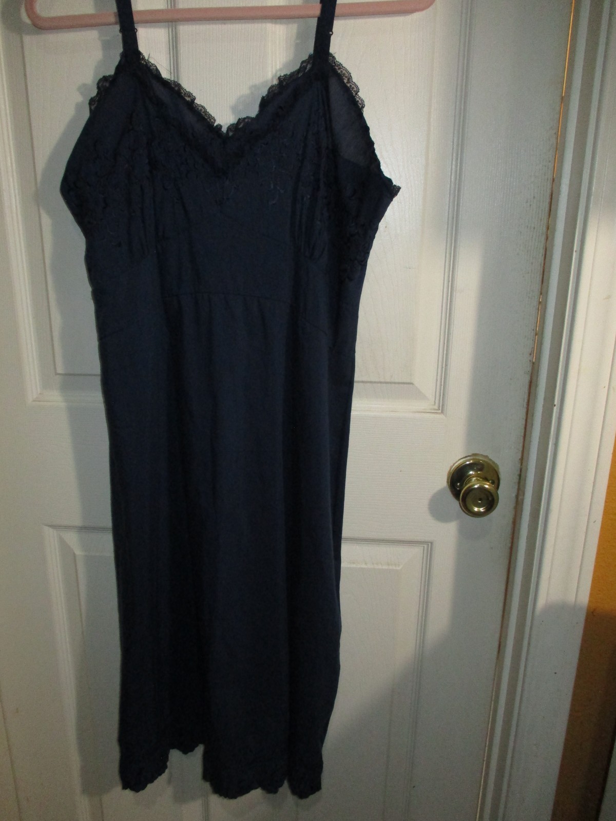 Vintage Carol Brent Lingere Slip Dress Nightie Navy Lace Ruffles 36 (M)