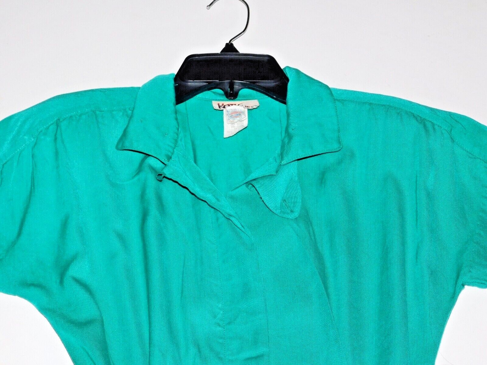 Vintage Katie MFG Size 7 8 Green Buttonfront Union Made USA 1980s Womens Dress