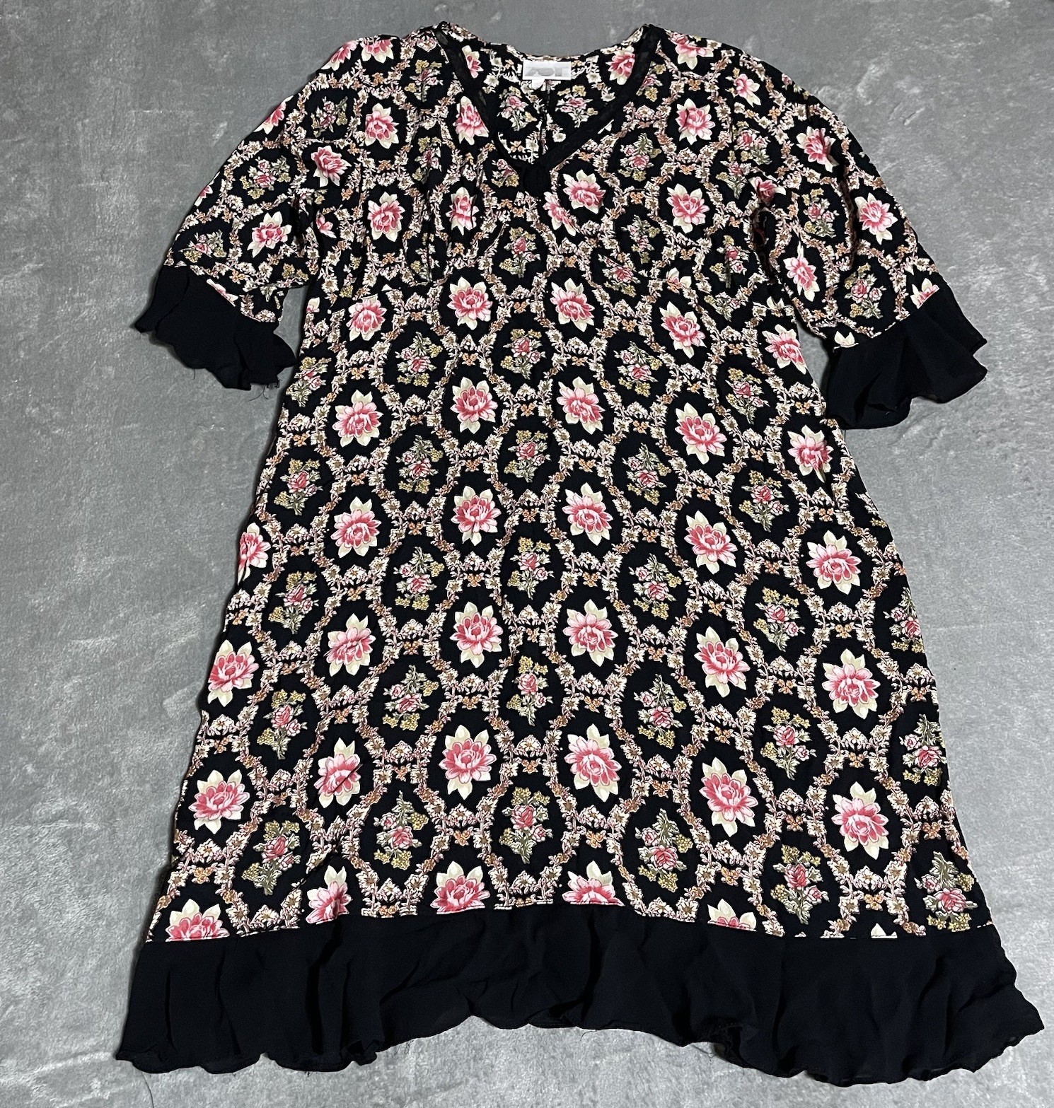 Vintage 80s ZOE California Dress Womens Large Madi Floral Prairie Ruffle Boho