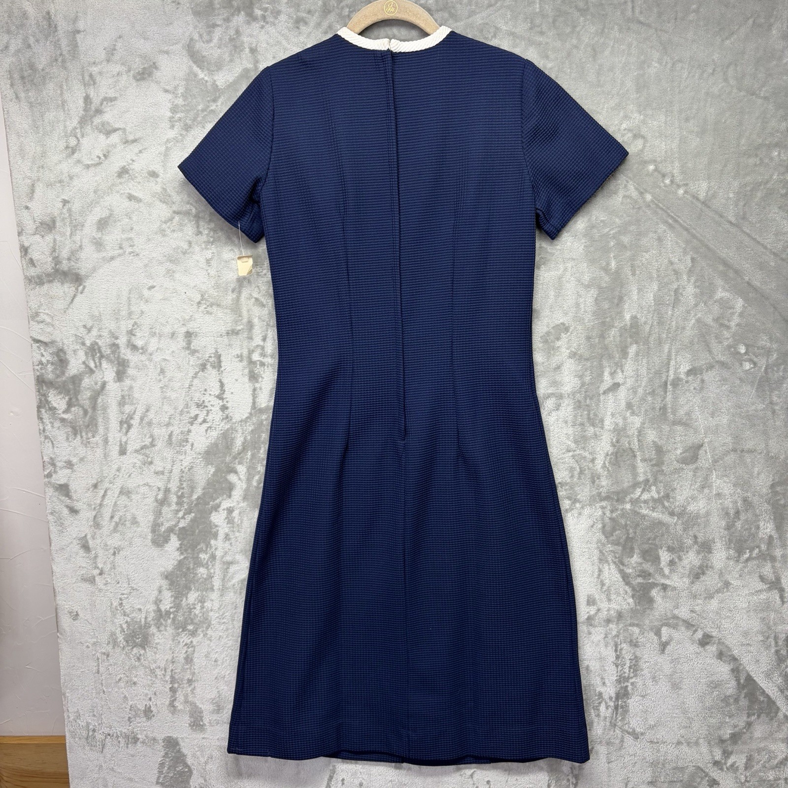 Vintage Womens 60’s Mod A-Line Dress 14T Navy White Keyhole Pinup Union Made NEW