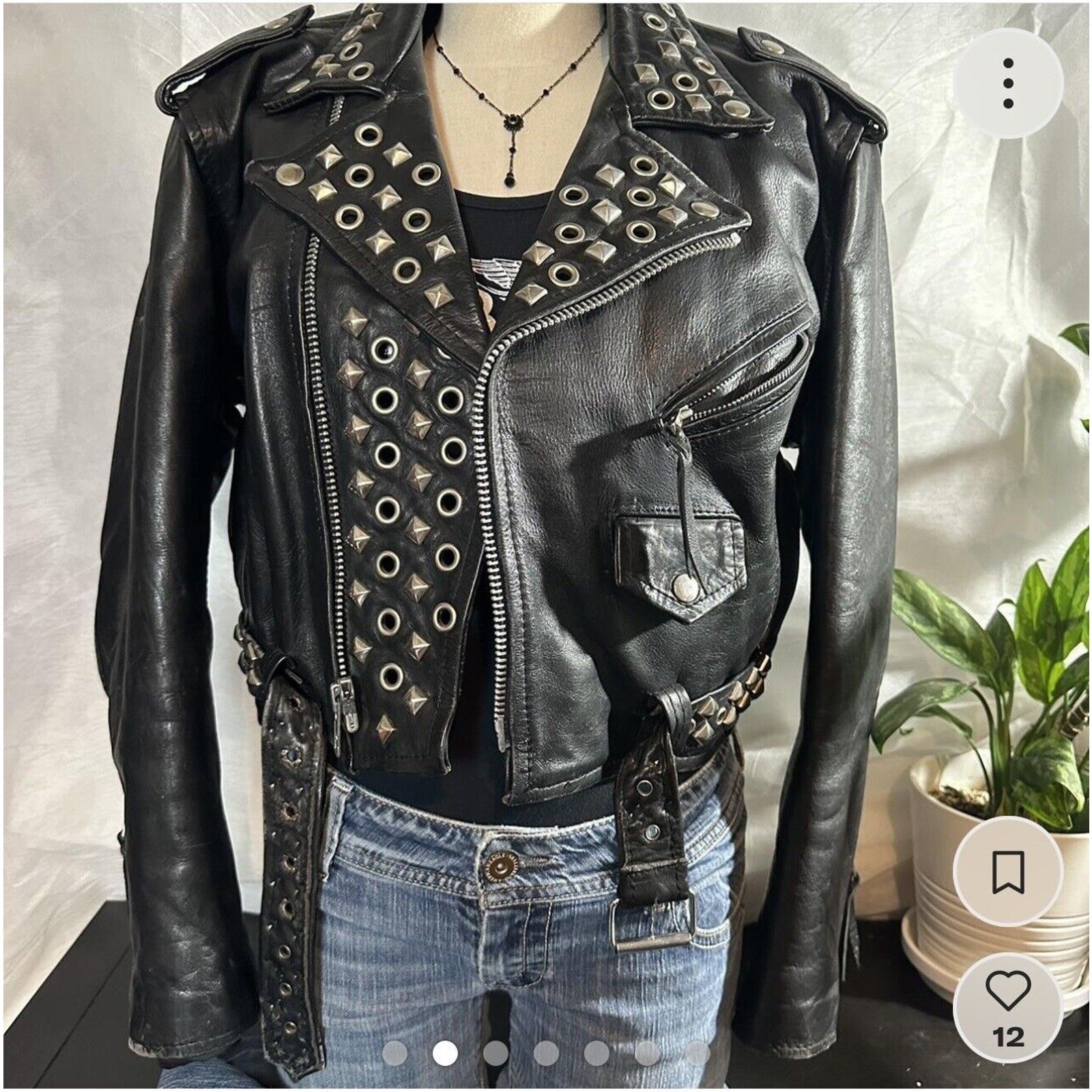 Vtg Nightmare Before Christmas Cropped Studded Leather Jacket Hand Painted Jack