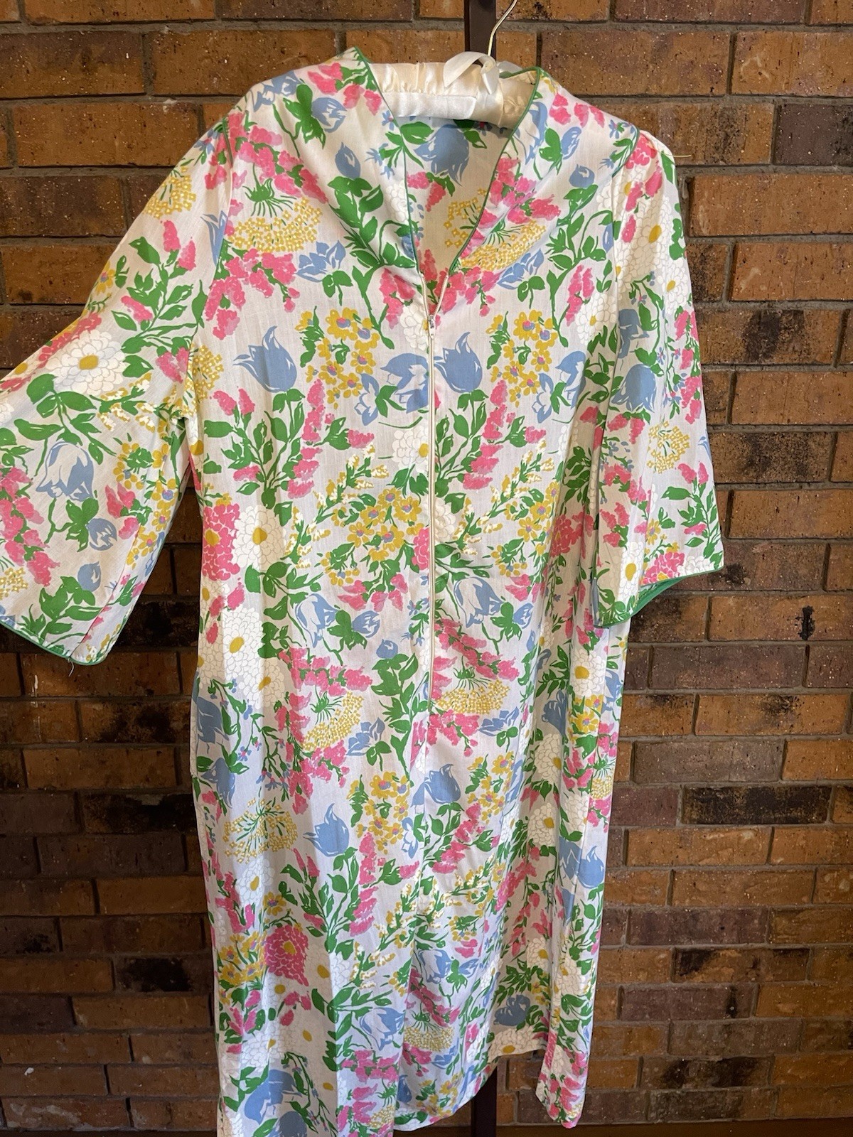 Vintage 80s Floral Cotton Blend Housecoat Nightgown Mumu Size L/XL
