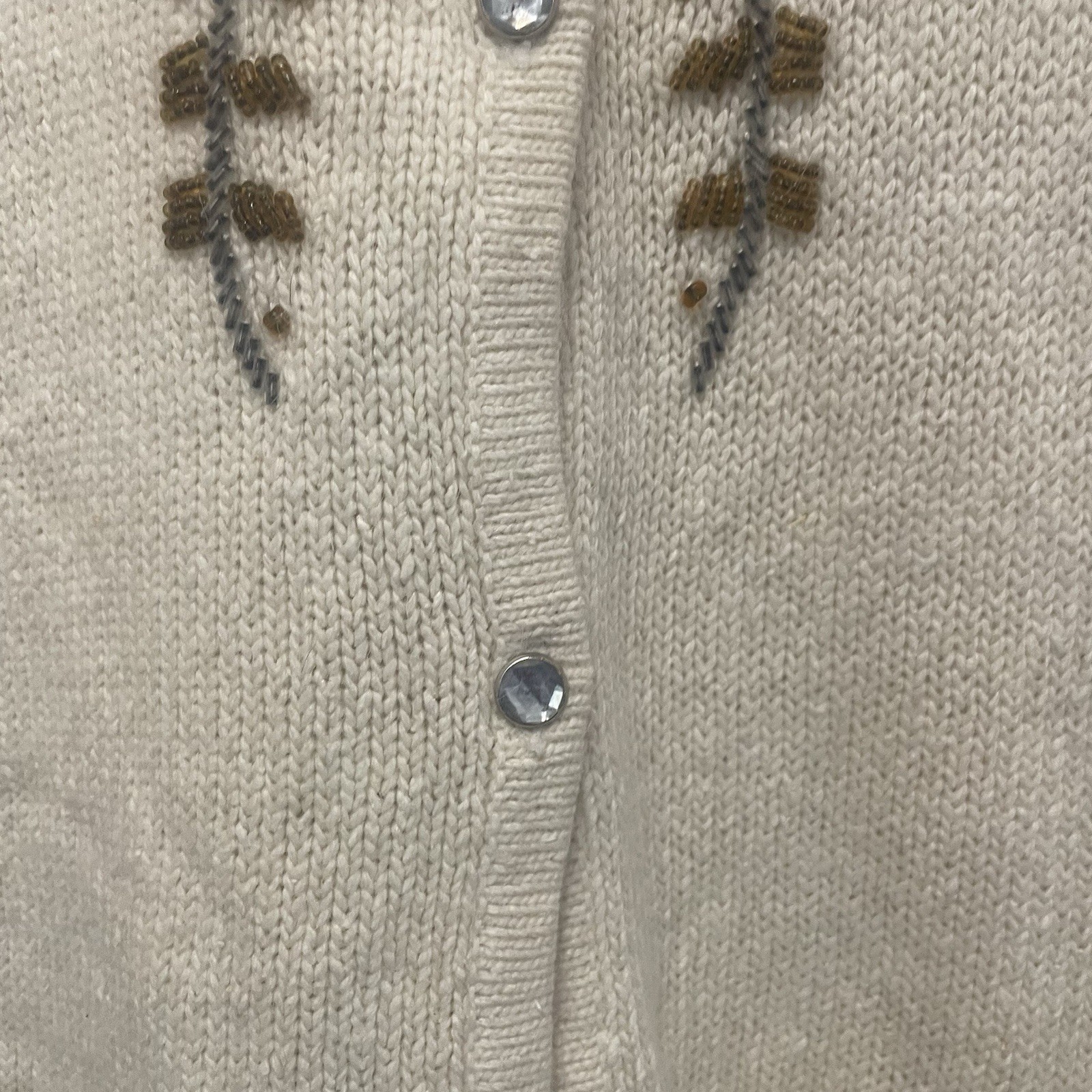 vintage Karen Scott Evening cream cardigan gold beaded Size 1X Silk Blend