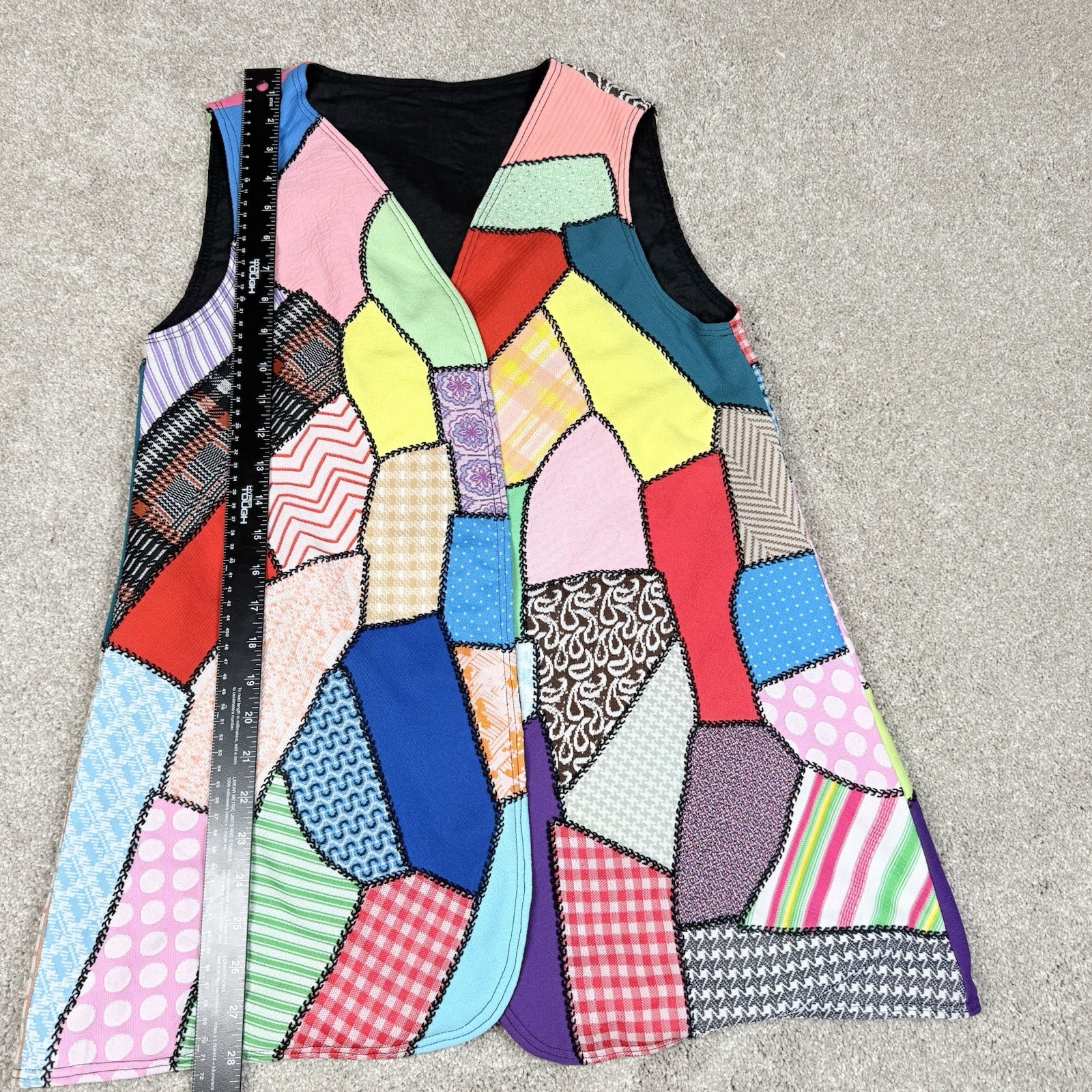 Handmade Patchwork Vest Open Front Granny Core Retro Textures SEE MEASUREMENTS