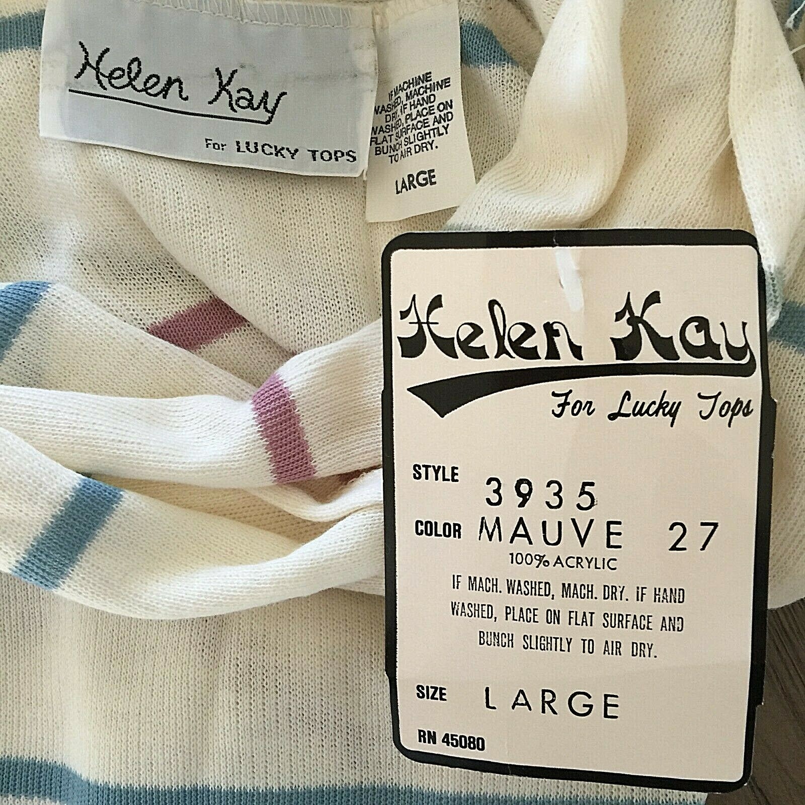 Vintage 1970 Helen Kay for Lucky Tops Sleeveless Stripe Cowl Neck Top Dead Stock