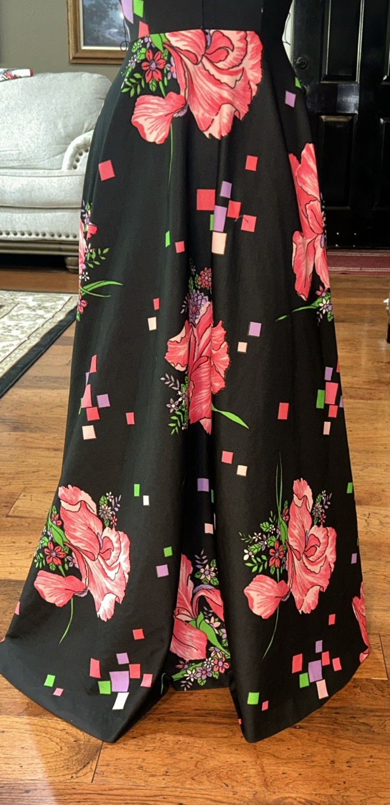 Vintage Donovan Galvani Mod retro Sleeveless Long Dress Black Hot Pink Medium