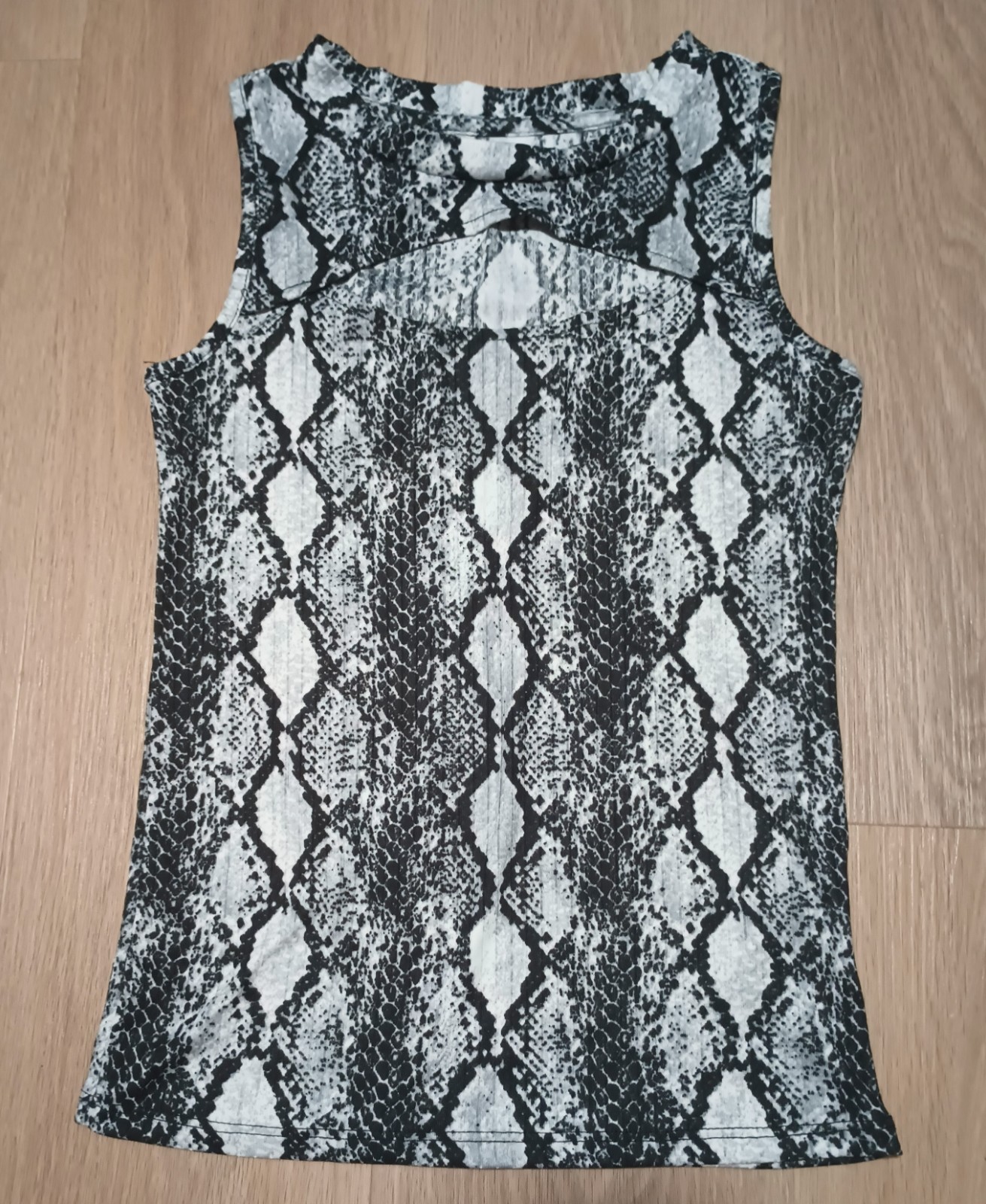 Vtg 90s Stretch Python Snake Animal Print Cutout Open Front Tank Top XS