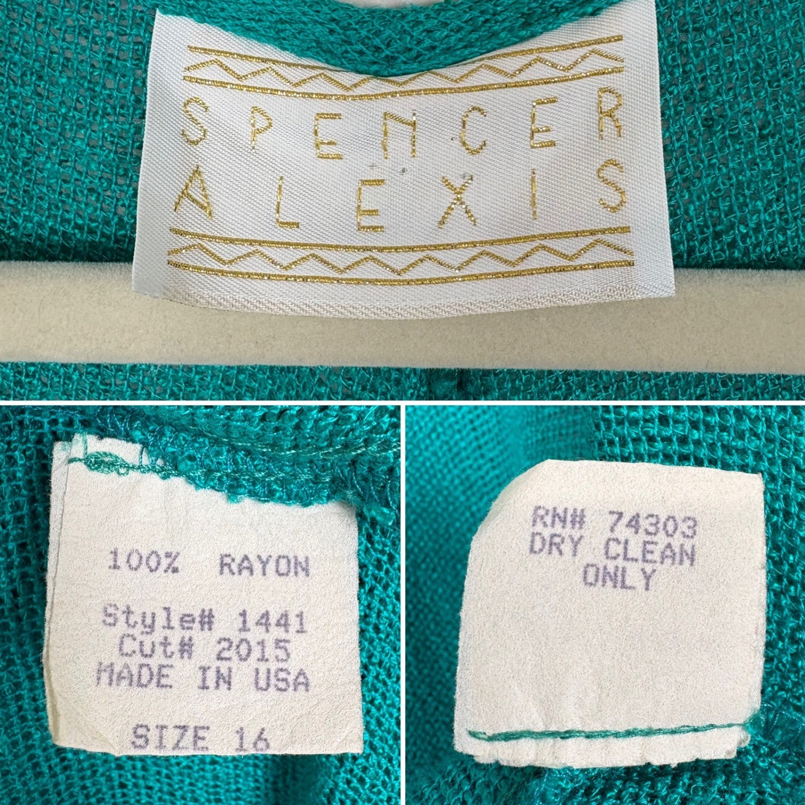 Spencer Alexis Vintage Kimono Inspired Topper Duster Teal Size 16 Dramatic 80s