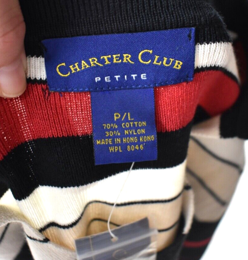 Y2K Charter Club Petite Sweater Stripe Collar V Neck VTG 2000s Petite Large