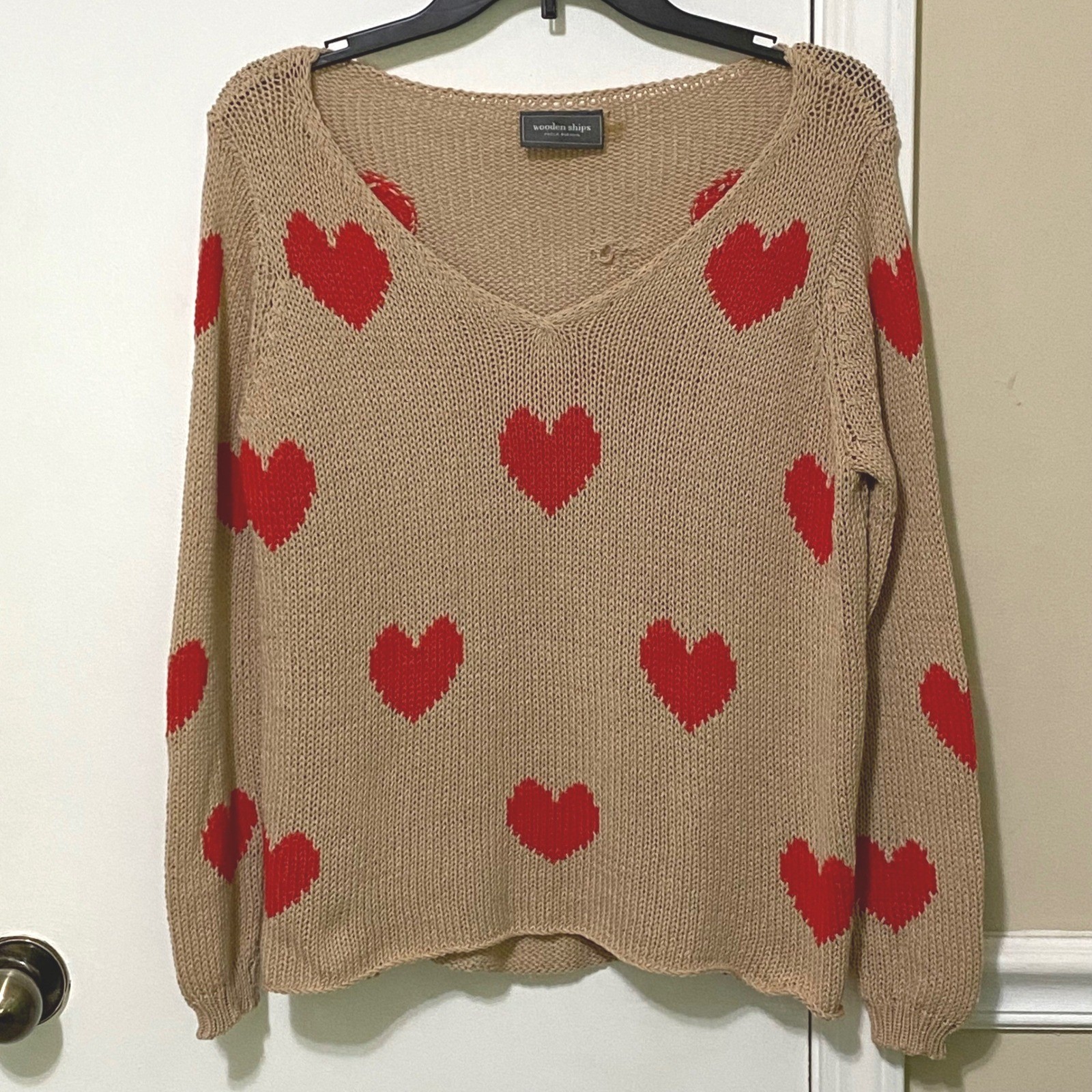 Wooden Ships Heart V-neck Sweater XS Valentine Preppy Coquette Project Piece