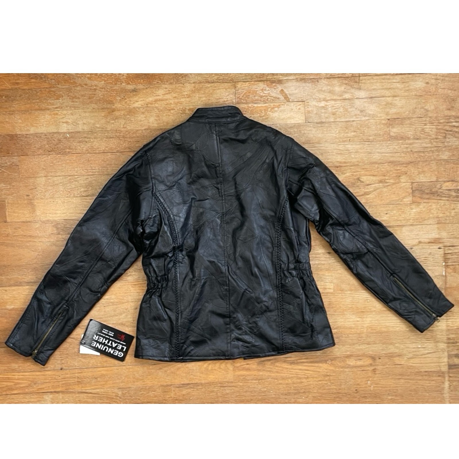 Vintage Patchwork Leather Jacket Size Medium 90s Black Motorcycle Biker Coat