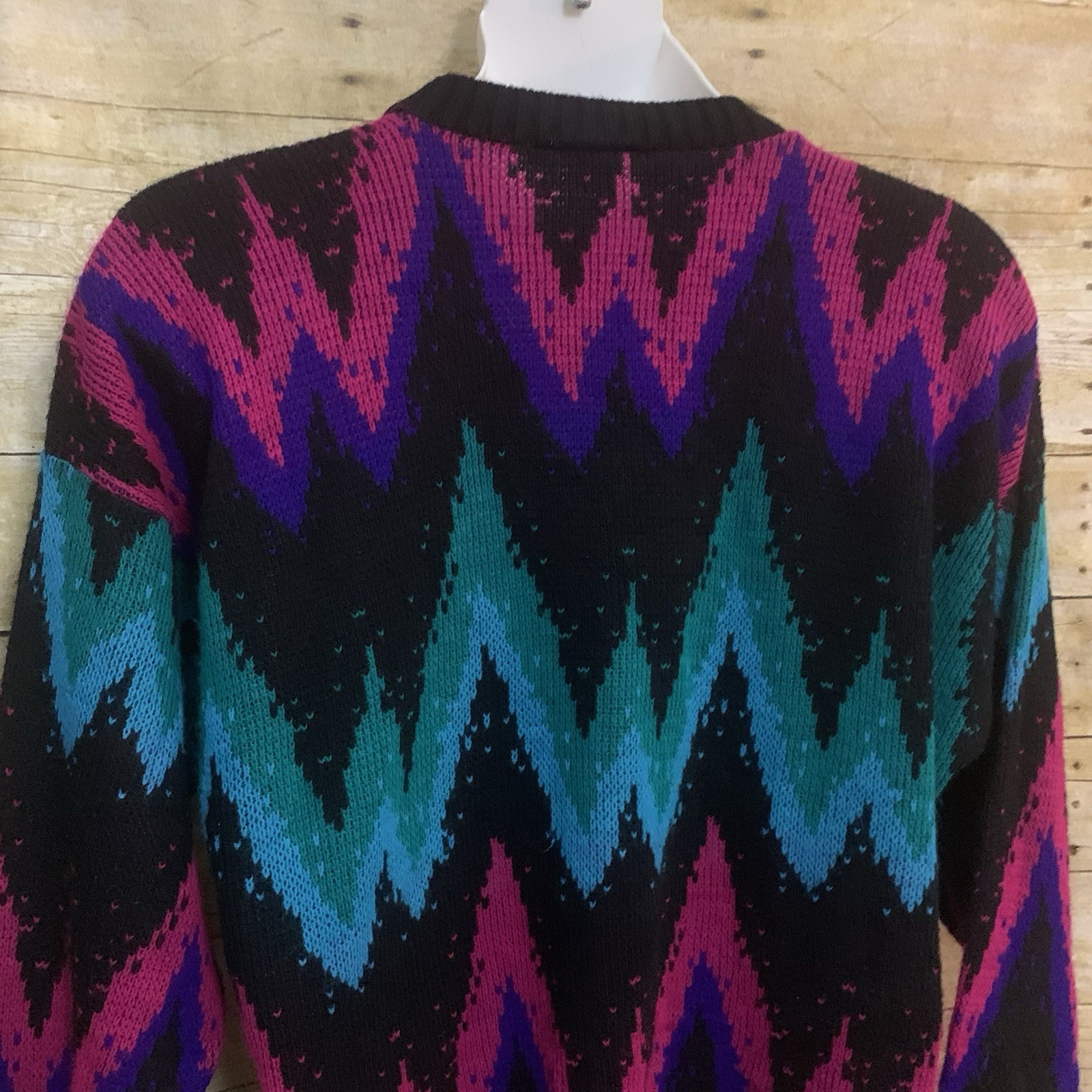 VTG Classic Essentials Size 24W Sweater Black Pink Blue Green Geometric Pattern