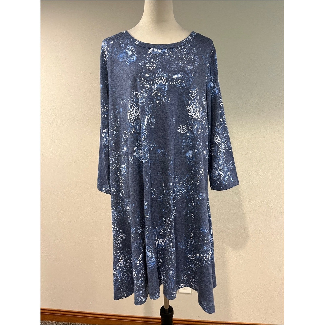 Sonoma Navy Blue Floral Long-Sleeve Swing Dress size extra large