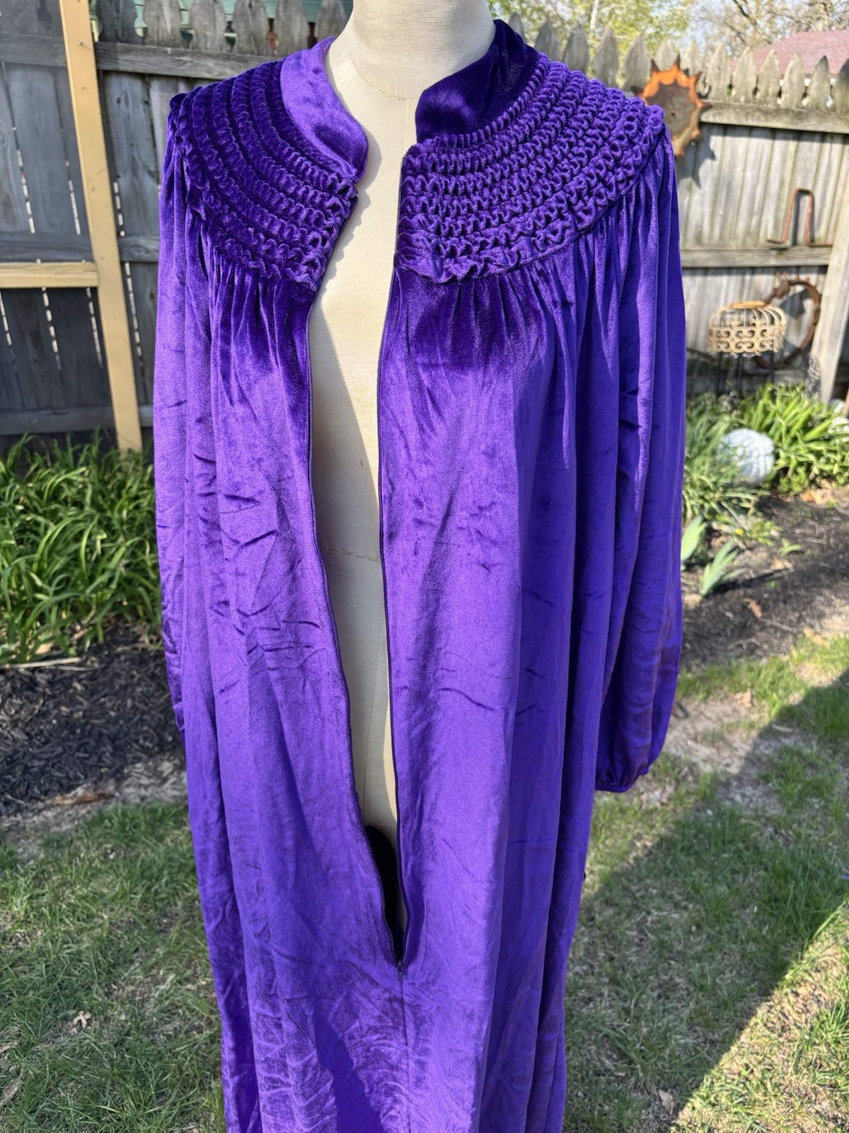 VTG Women Velour PURPLE Front Zip Long Robe Housecoat Luxurious 80s NOS M B38-40