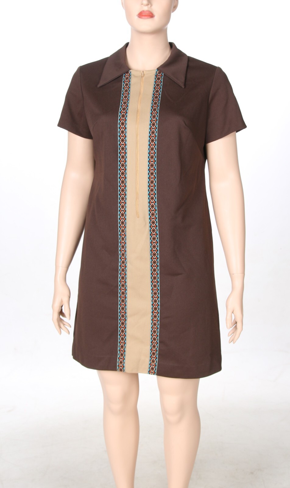 A Preferred Fashion Vintage 70s 80s Brown Collared Dress sz 16