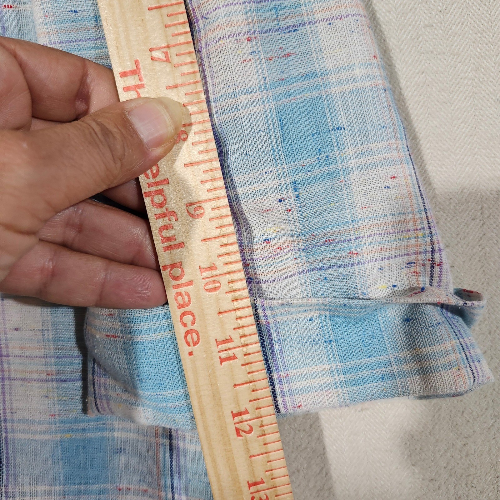 Handmade Vintage Blue Plaid Tunic Top Short Sleeve V-Neck Rainbow 70s Retro Boho