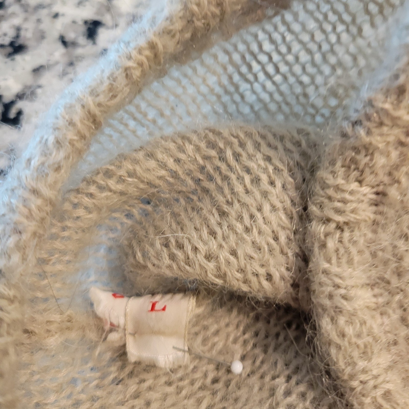 Hathaway Patch Vintage Mohair Wool Blend Tie Front Cardigan Beige Womens Large