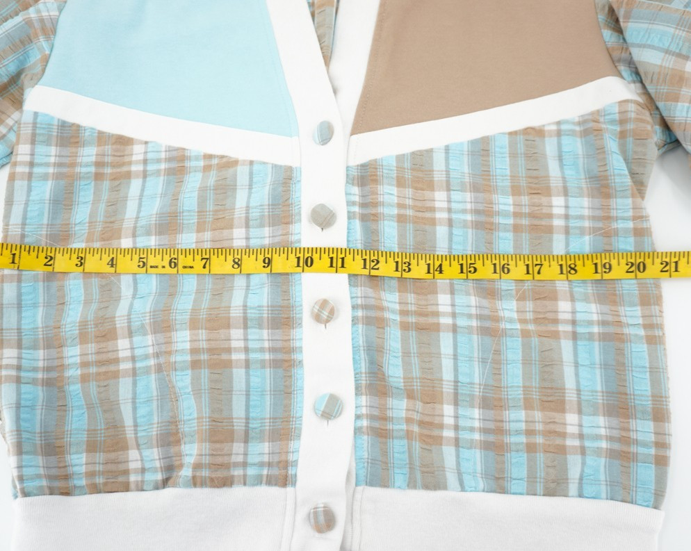Vintage Graff California Wear Cardigan Light Jacket Blue Brown Plaid Women’s Med