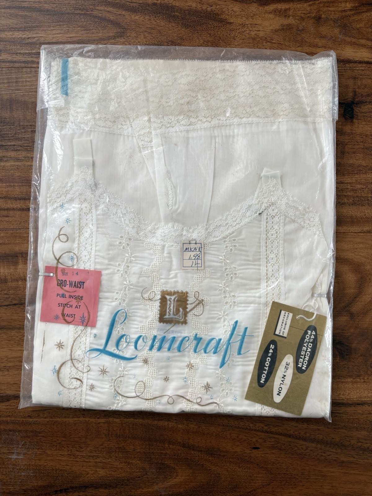 Vintage Loomcraft Full Slip Dress Girls Sz 14 White Lace Detail Adj Straps NOS