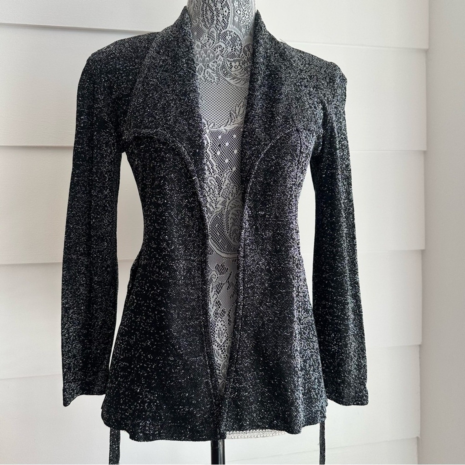 Vintage Black and Silver Lightweight Shirt Jacket Small Glam Disco GO-GO