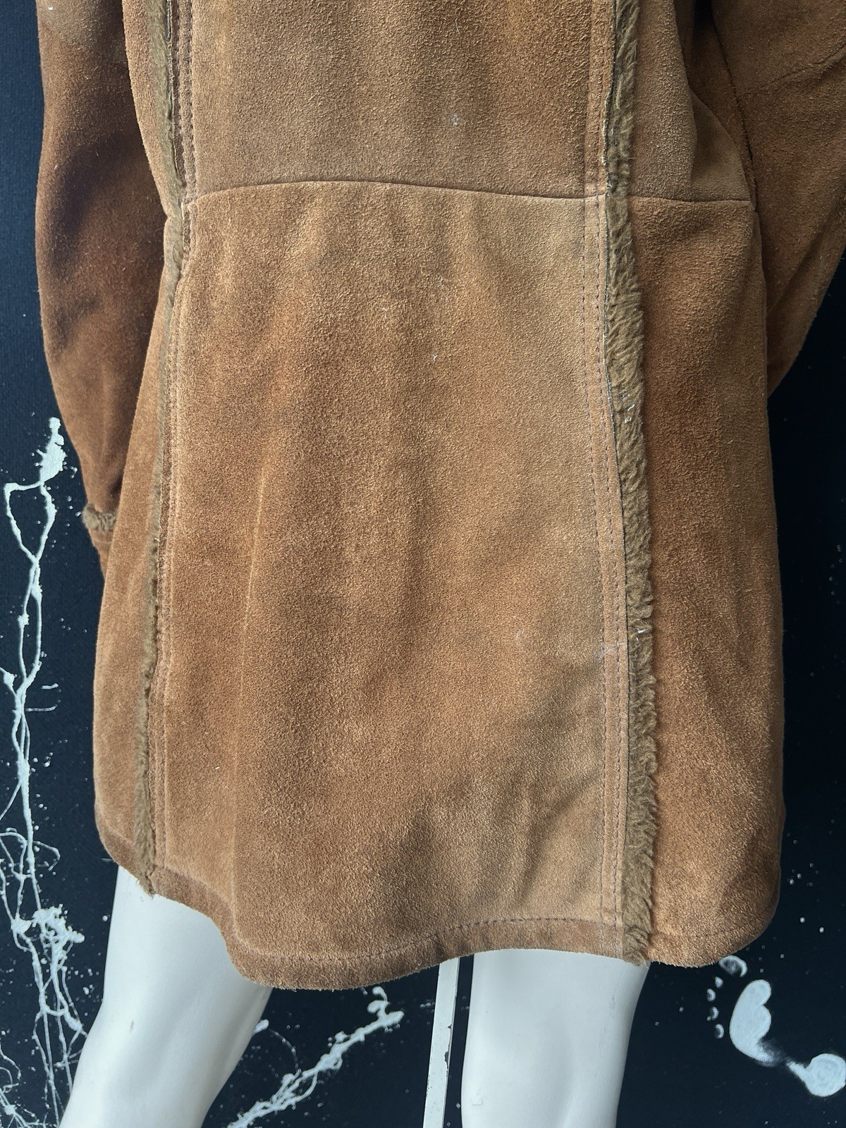 Vintage 70s Leather Penny Lane Car Coat Suede Fur Lined Wool Collar Short Boho