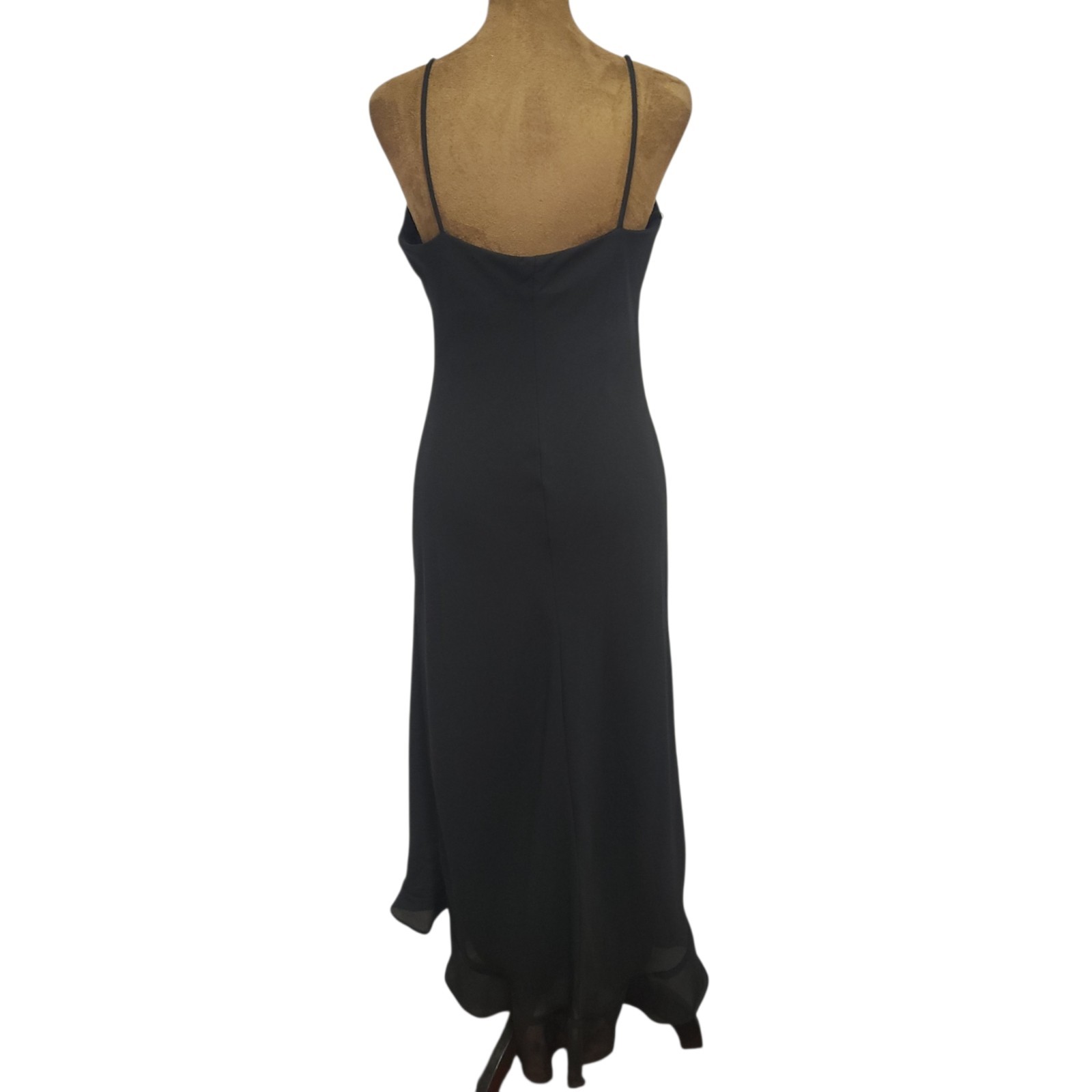 Vintage 90’s Be Smart Slip Dress Black Chiffon Ruffle Hem Sleeveless Size 9/10