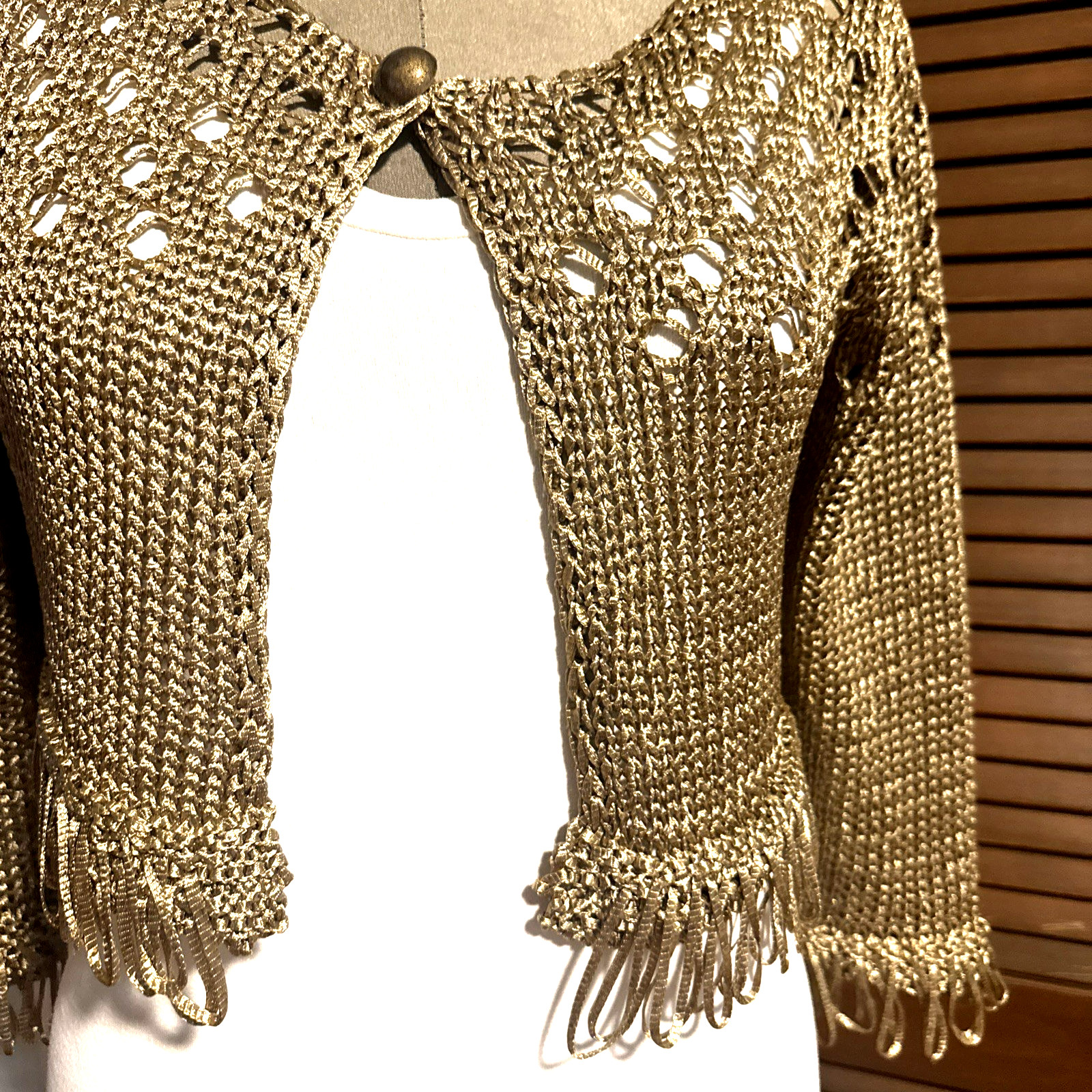 Rinascimento Crocheted Knit Cardigan Jacket Cropped Italian Gold Giacca Size M