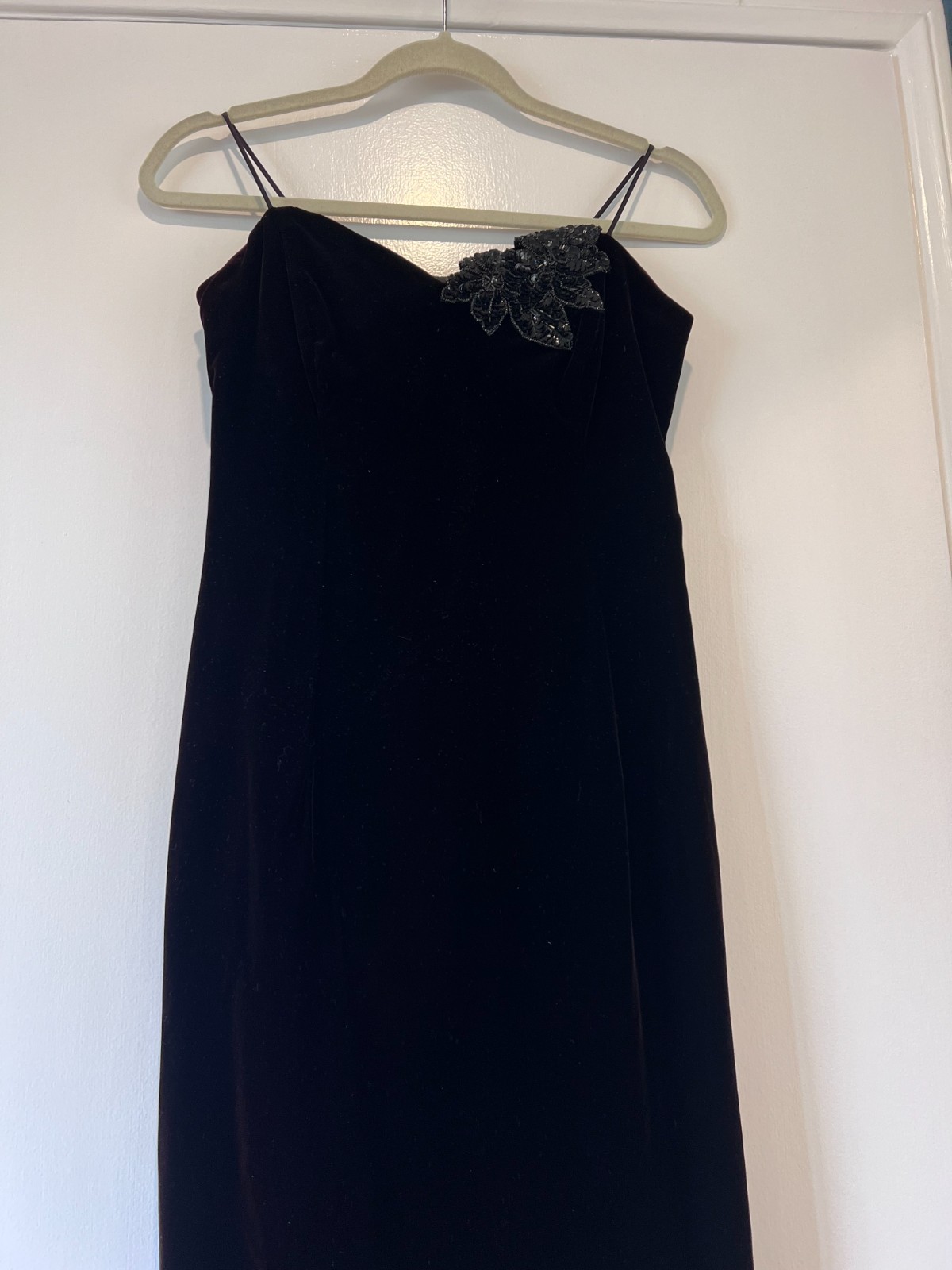 VTG Cachet by Bari Protas Black Velvet Mini Dress Spaghetti Strap Cocktail S