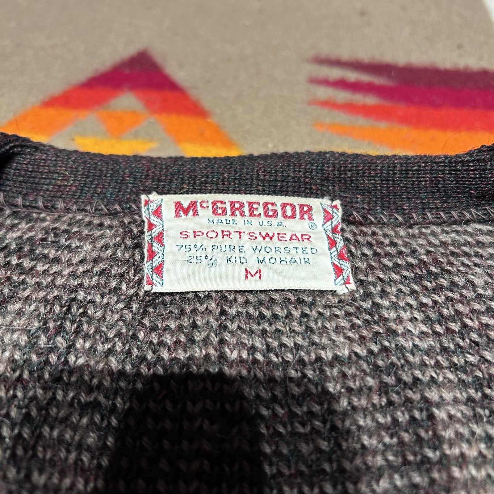 Vintage 1960s McGregor Mohair Brown Pattern Cardigan Sweater Medium