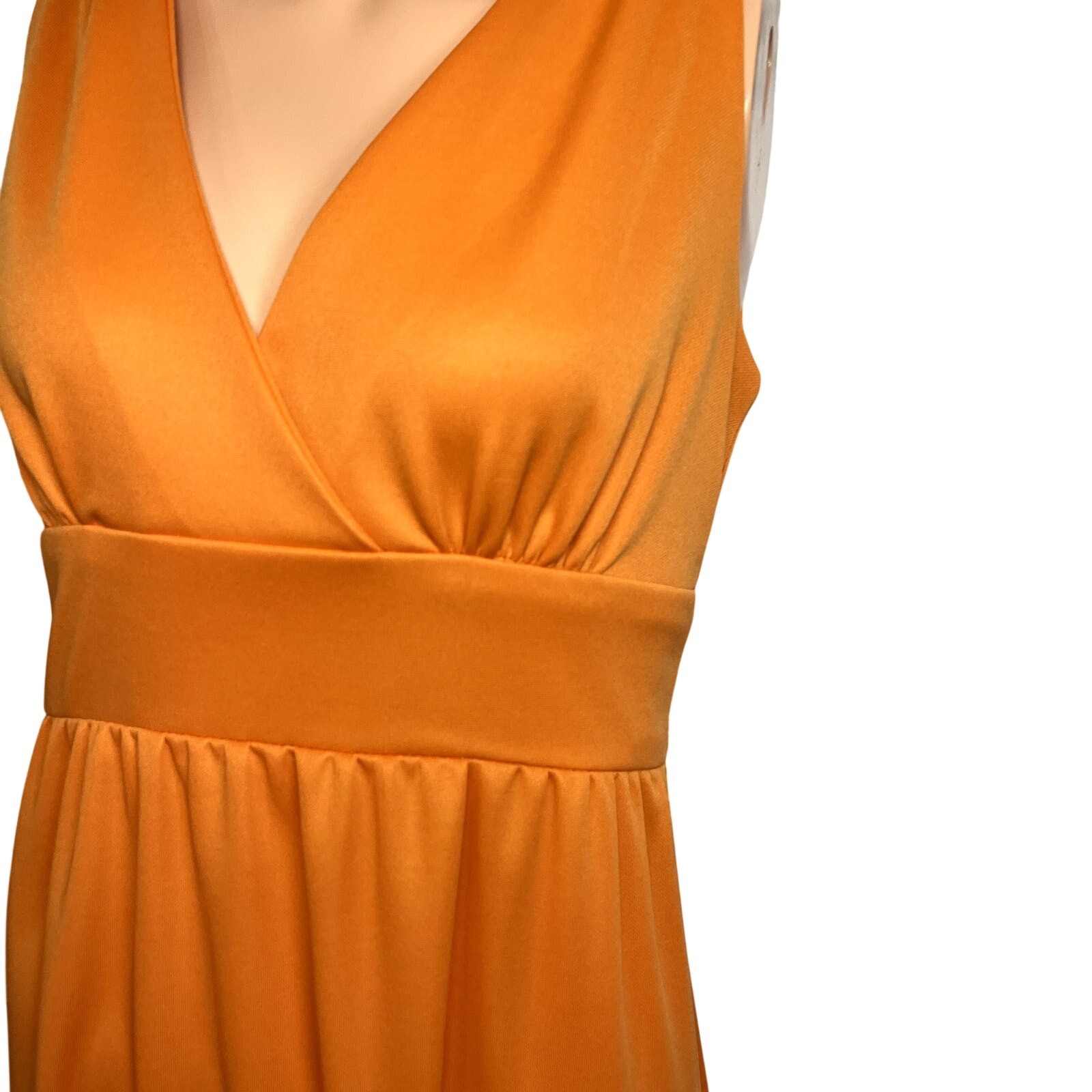 VTG 70s Toni Todd Orange Maxi Dress S Double Knit Polyester Faux Wrap Belted