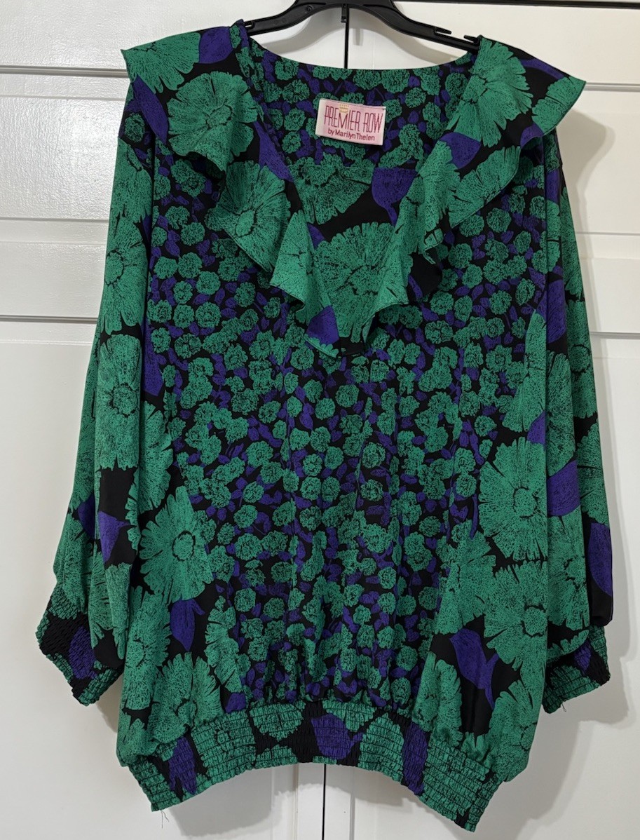 Vintage PREMIER ROW by MARILYN THELEN Purple & Green Ruffle blouse/top, Size 4X