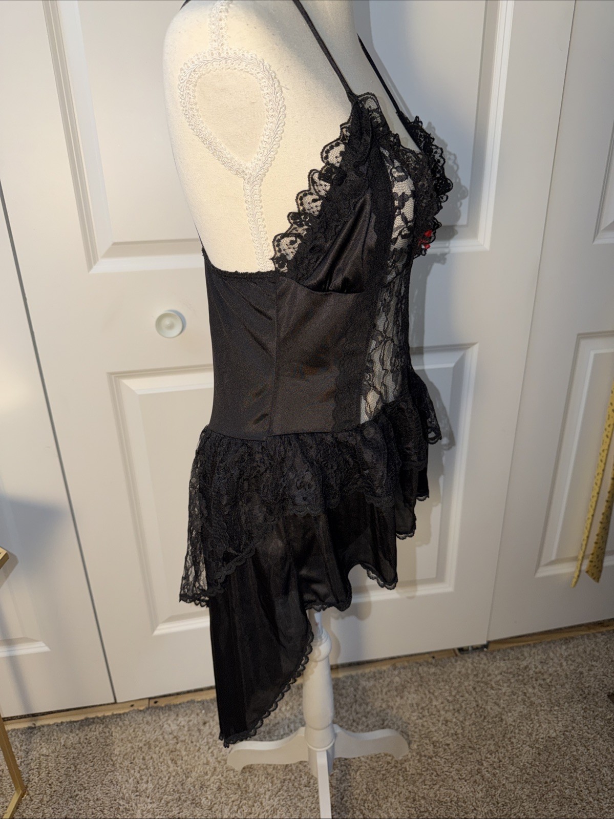 Vintage Usa Stroke Of Midnight Lace Slip Dress Hi Lo Size Medium Whimsy Goth
