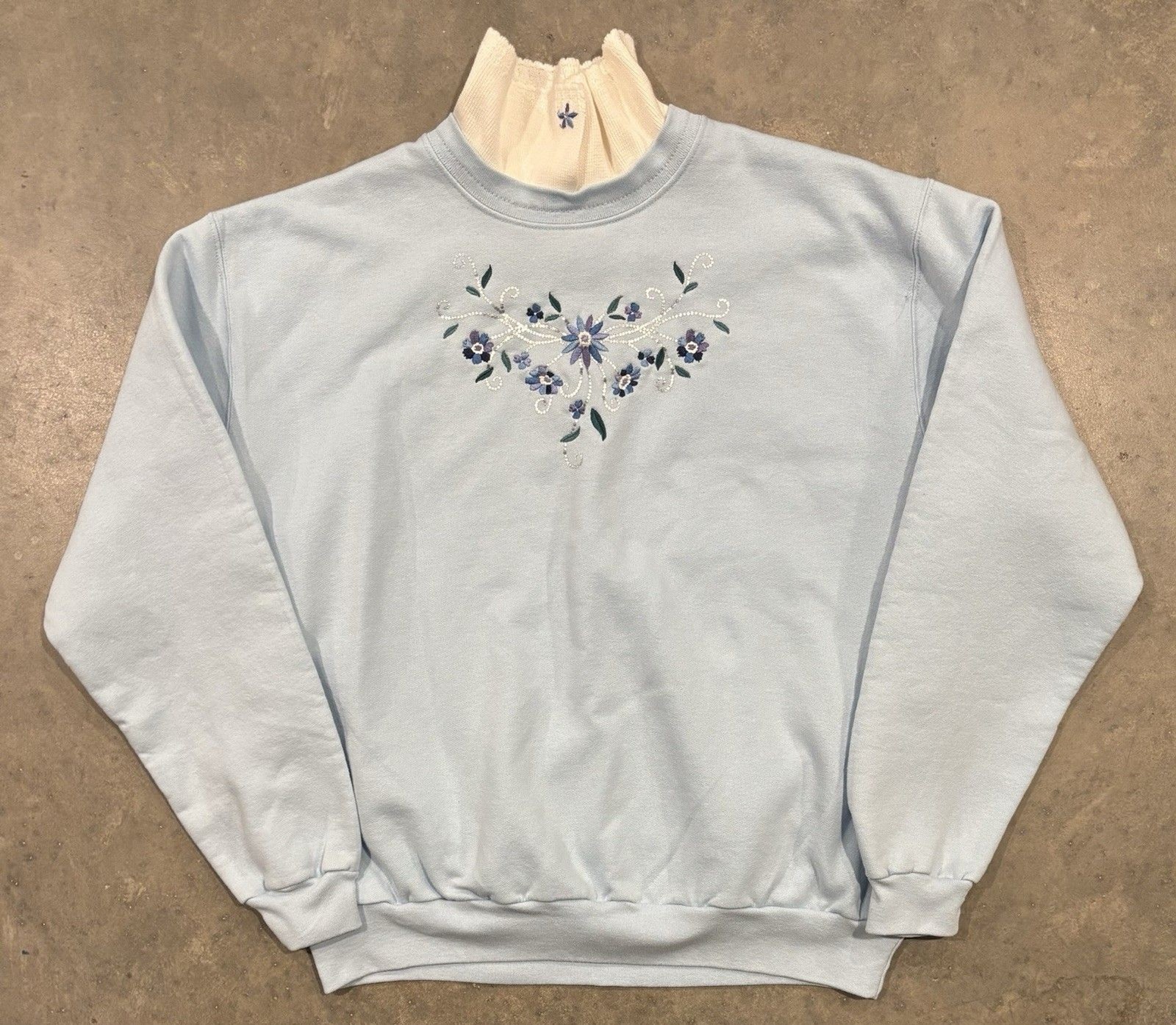 VTG Top Stitch By Morning Sun Granny Double Collar Embroidered Sweatshirt 1X