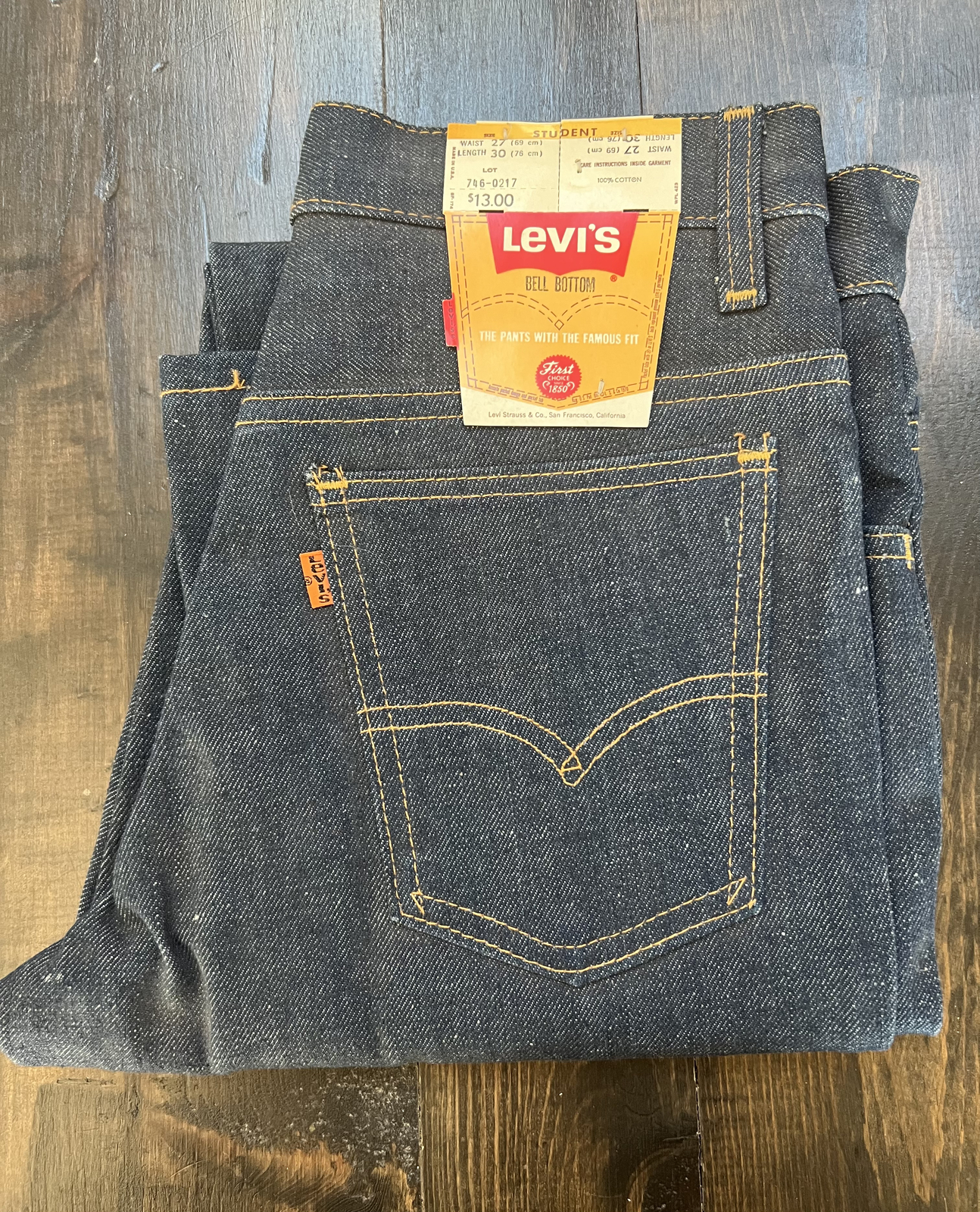 NOS VTG 70s LEVIS 746 Bell Bottom Orange Tab 27×30 Flare Jeans NOS DEADSTOCK