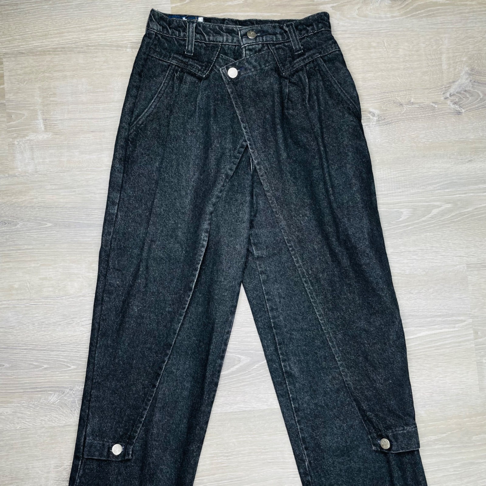 Vintage Panhandle Slim 80s Womens Western Rodeo Chaps Black Denim Jeans 7/8 26″
