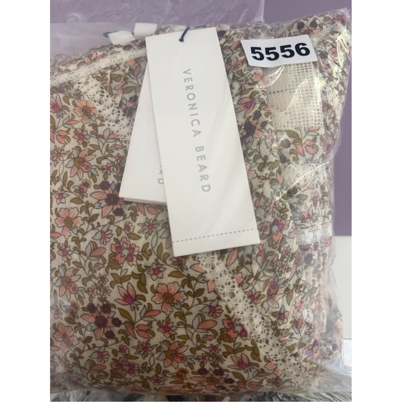 Veronica Beard Addilyn Floral cotton peasant dress with lace trim